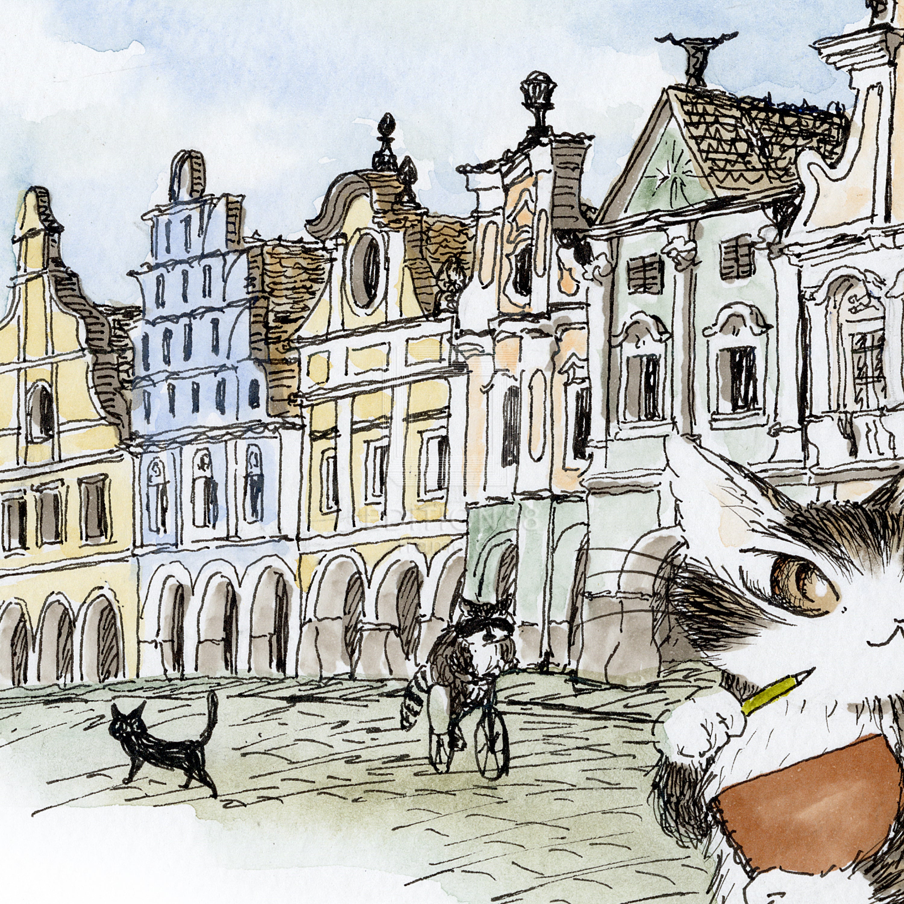 猫のダヤン 88グラフ「テルチの街並み」/池田あきこ(直筆サイン入り/限定200枚)