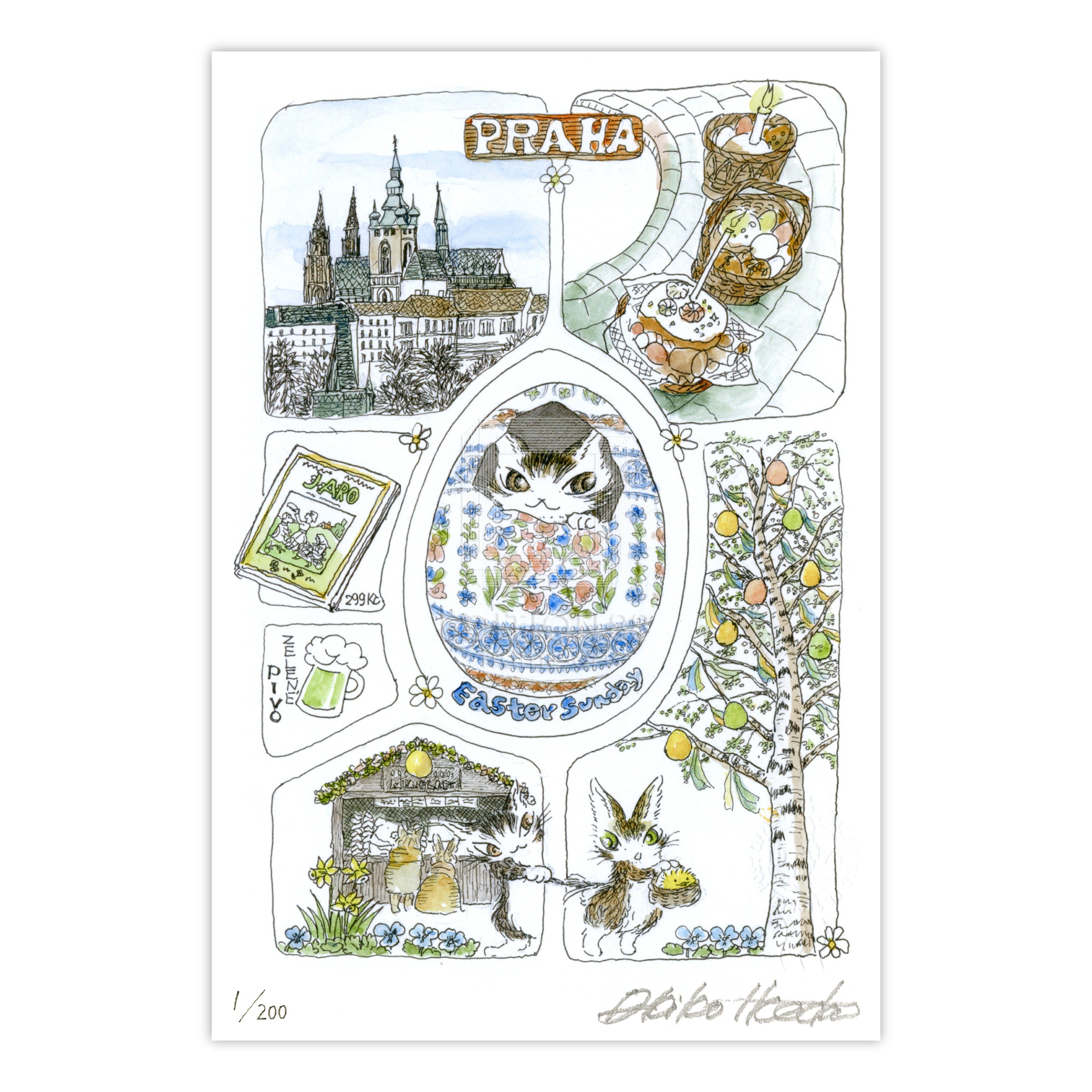 猫のダヤン 88グラフ「プラハのイースター」/池田あきこ(直筆サイン入り/限定200枚)