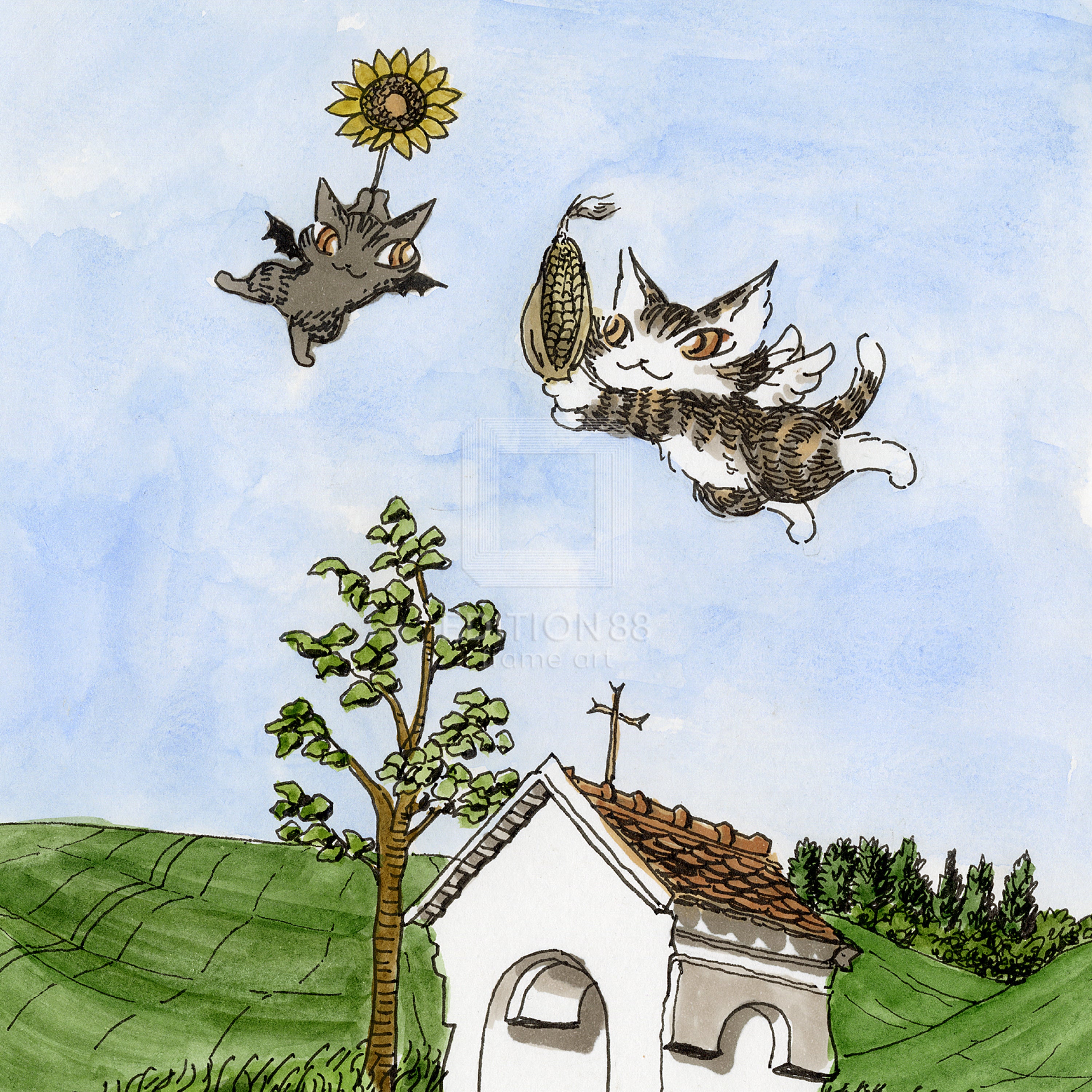 猫のダヤン 88グラフ「モラヴィアの空に収穫を祈って」/池田あきこ(直筆サイン入り/限定200枚)