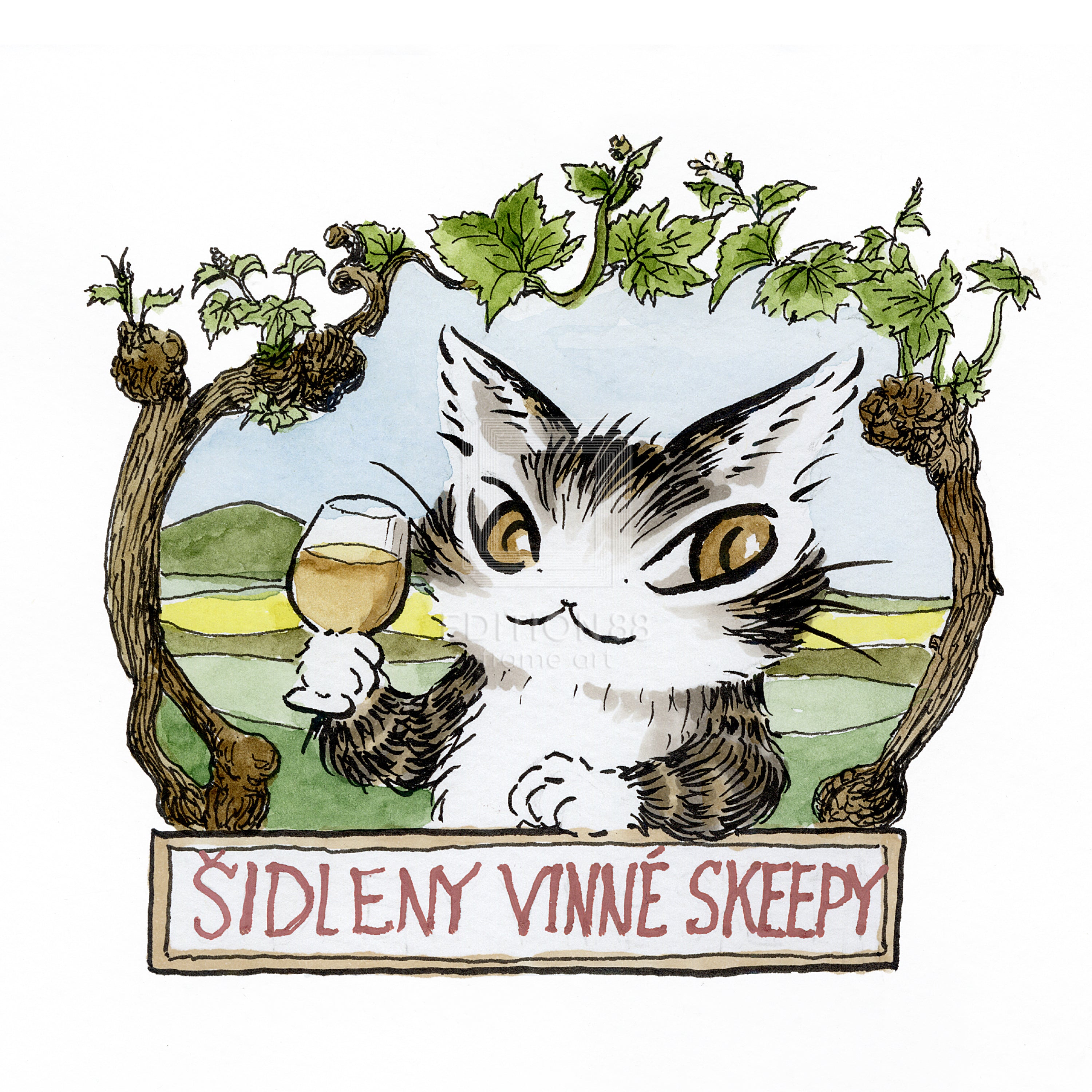 猫のダヤン 88グラフ「小さなワインの村」/池田あきこ(直筆サイン入り/限定200枚)