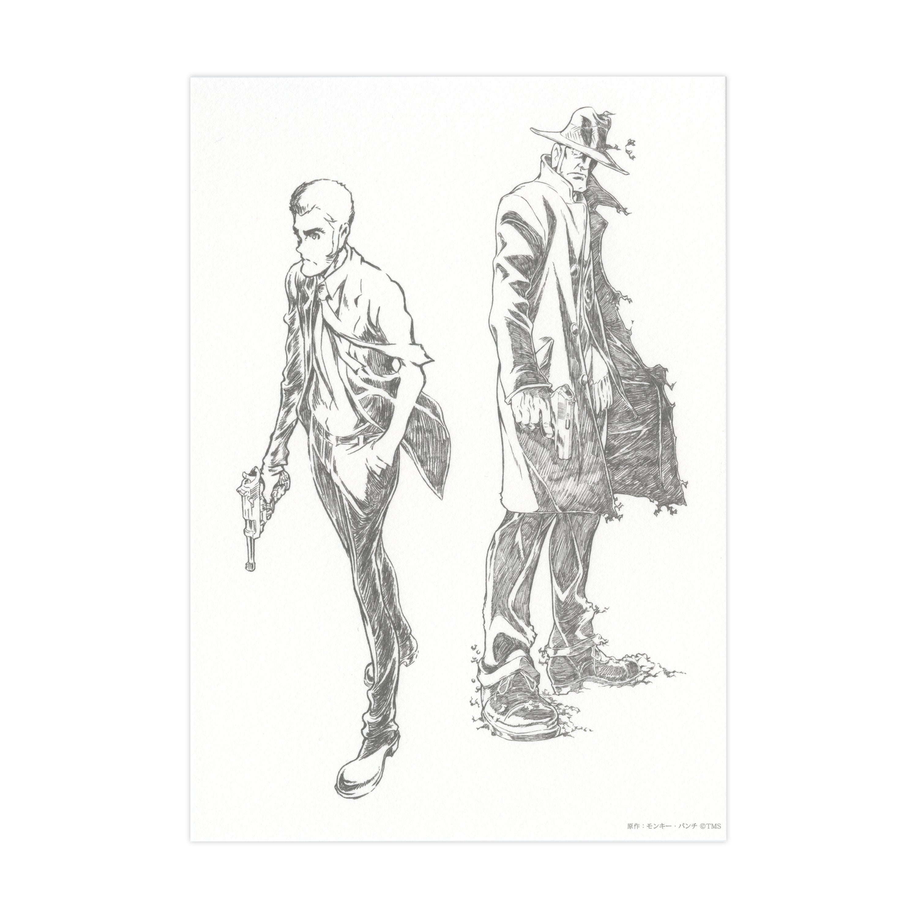 鉛筆画アートプリント(銭形と2人のルパン)/LUPINTHE ⅢRD