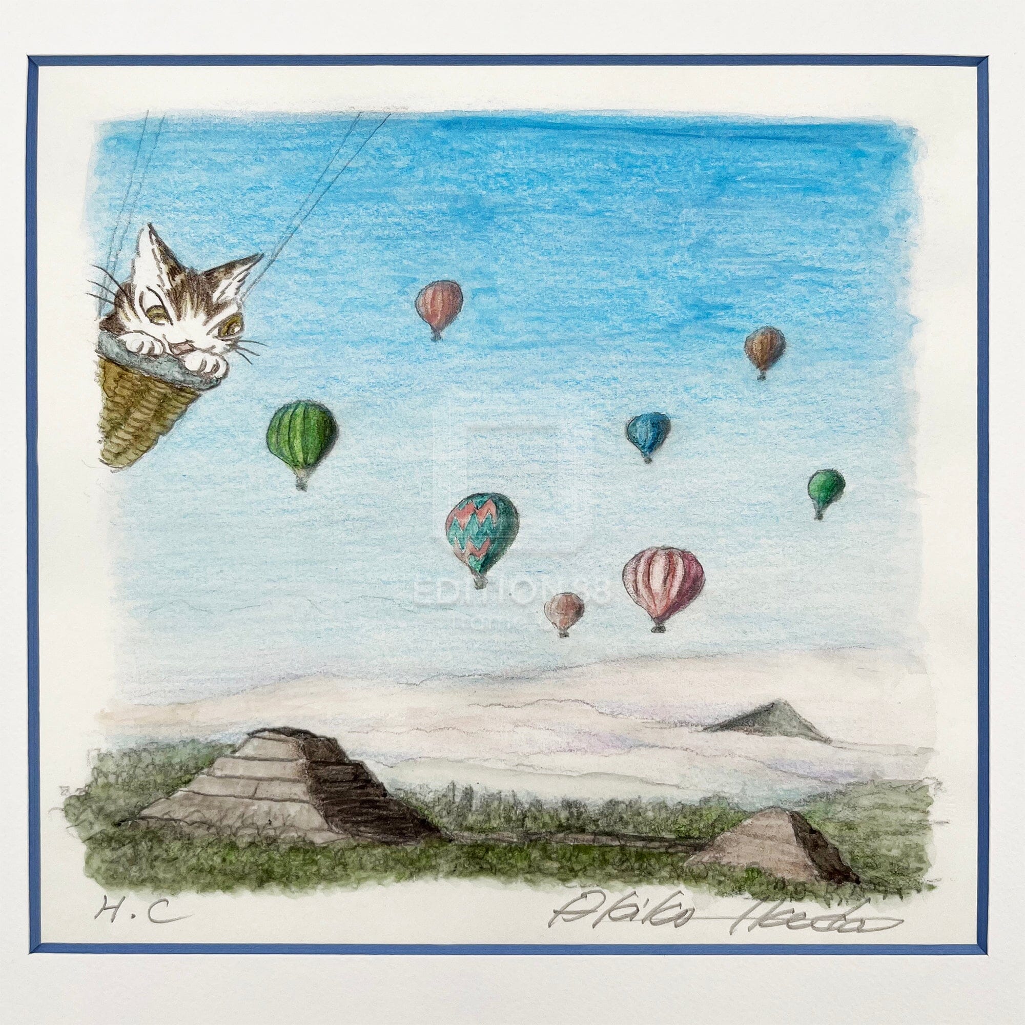 猫のダヤン 88グラフ「気球に乗ってピラミッドを見る」/池田あきこ(直筆サイン入り/限定200枚) 88グラフ Edition88