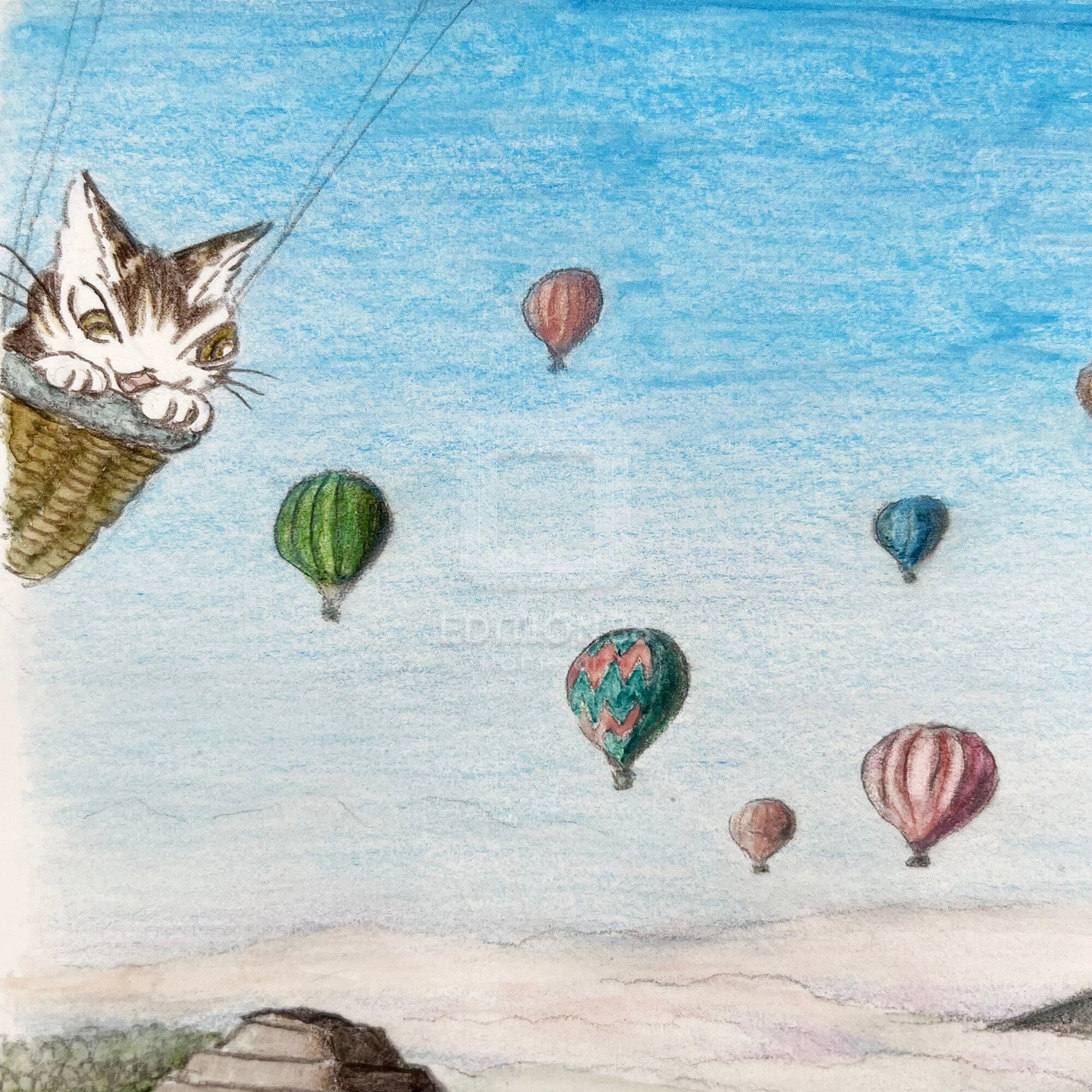 猫のダヤン 88グラフ「気球に乗ってピラミッドを見る」/池田あきこ(直筆サイン入り/限定200枚) 88グラフ Edition88