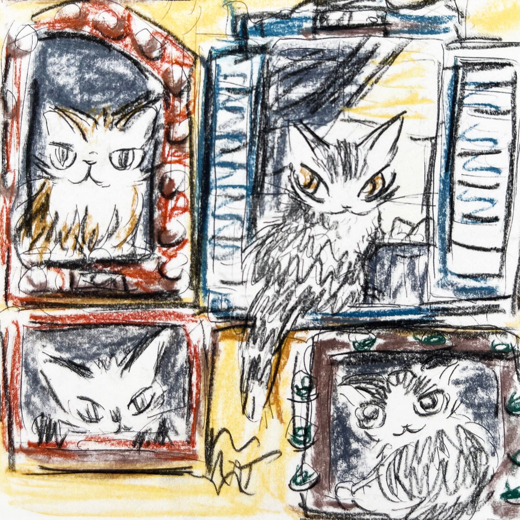 猫のダヤン 88グラフ「コンテ・裏町の窓」/池田あきこ(直筆サイン入り/限定200枚) 88グラフ Edition88