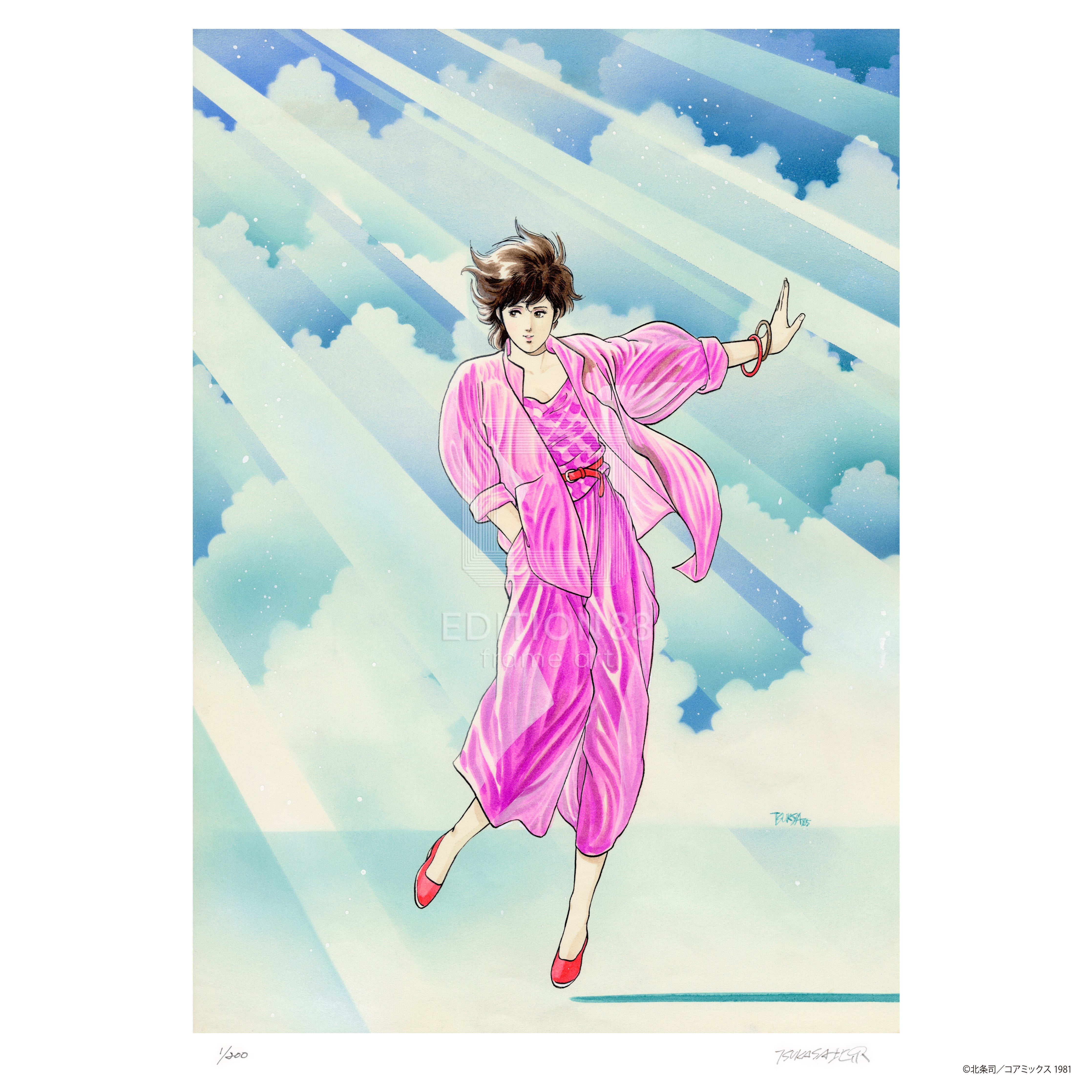 「キャッツ♥アイ」 版画3(ジャンプ・コミックス 1985年 第14巻/表紙カバーより)/北条司(直筆サイン入り/国内版限定200枚) 版画 Edition88