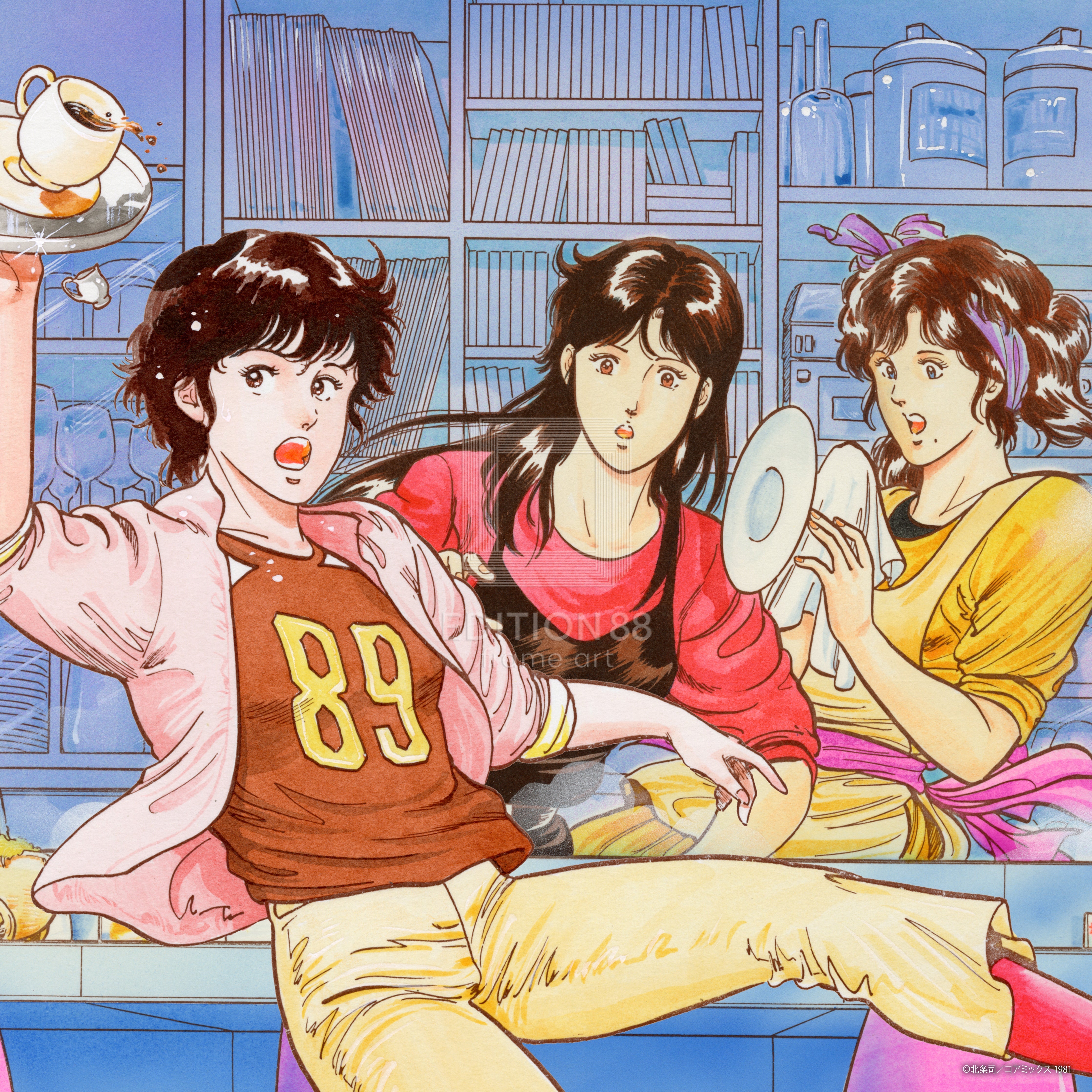 「キャッツ♥アイ」 版画5(週刊少年ジャンプ 1983年 第46号 表紙より)/北条司(直筆サイン入り/国内版限定200枚) 版画 Edition88