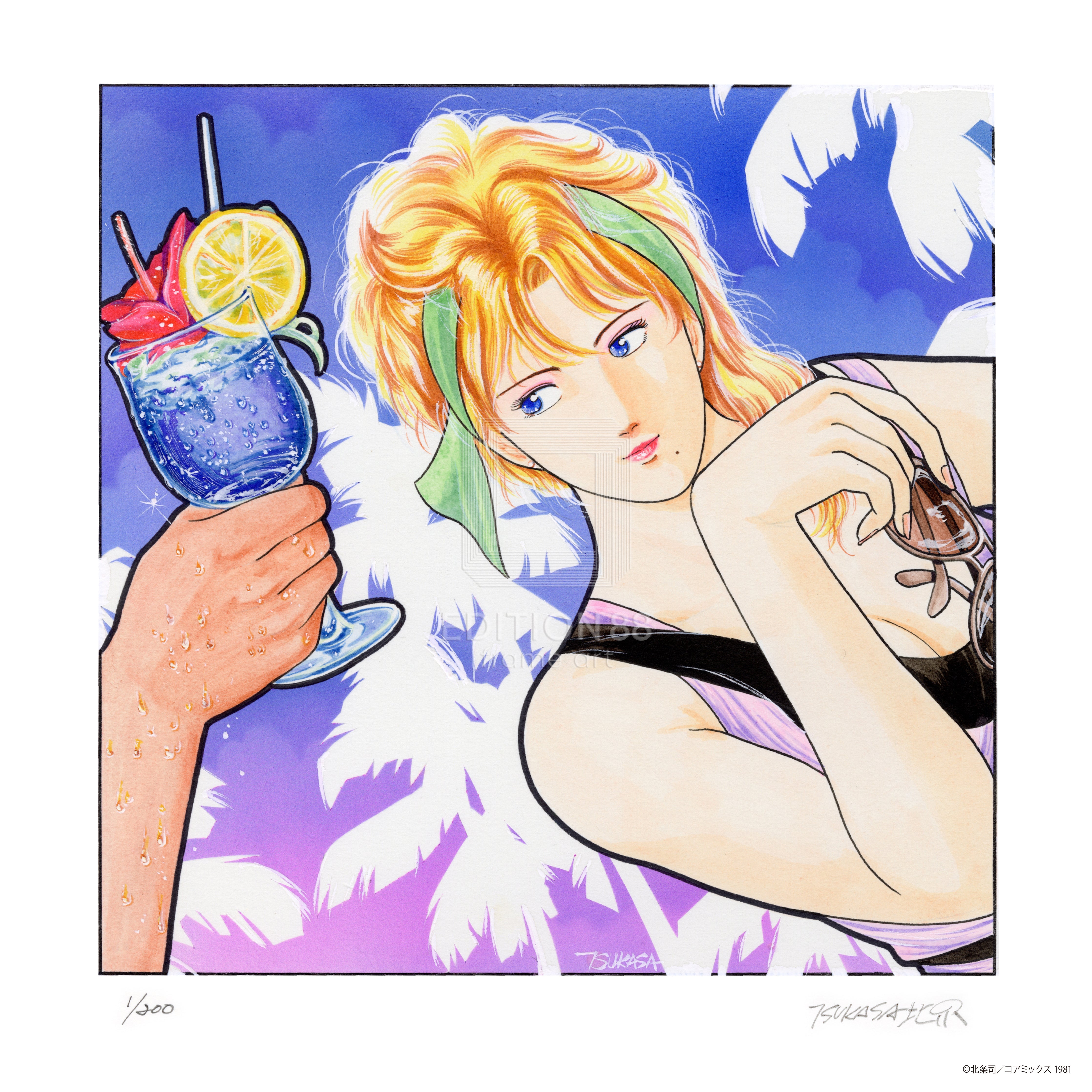 「キャッツ♥アイ」版画7(ジャンプ・コミックス 1983年 第5巻/表紙カバーより)/北条司(直筆サイン入り/国内版限定200枚) 版画 Edition88