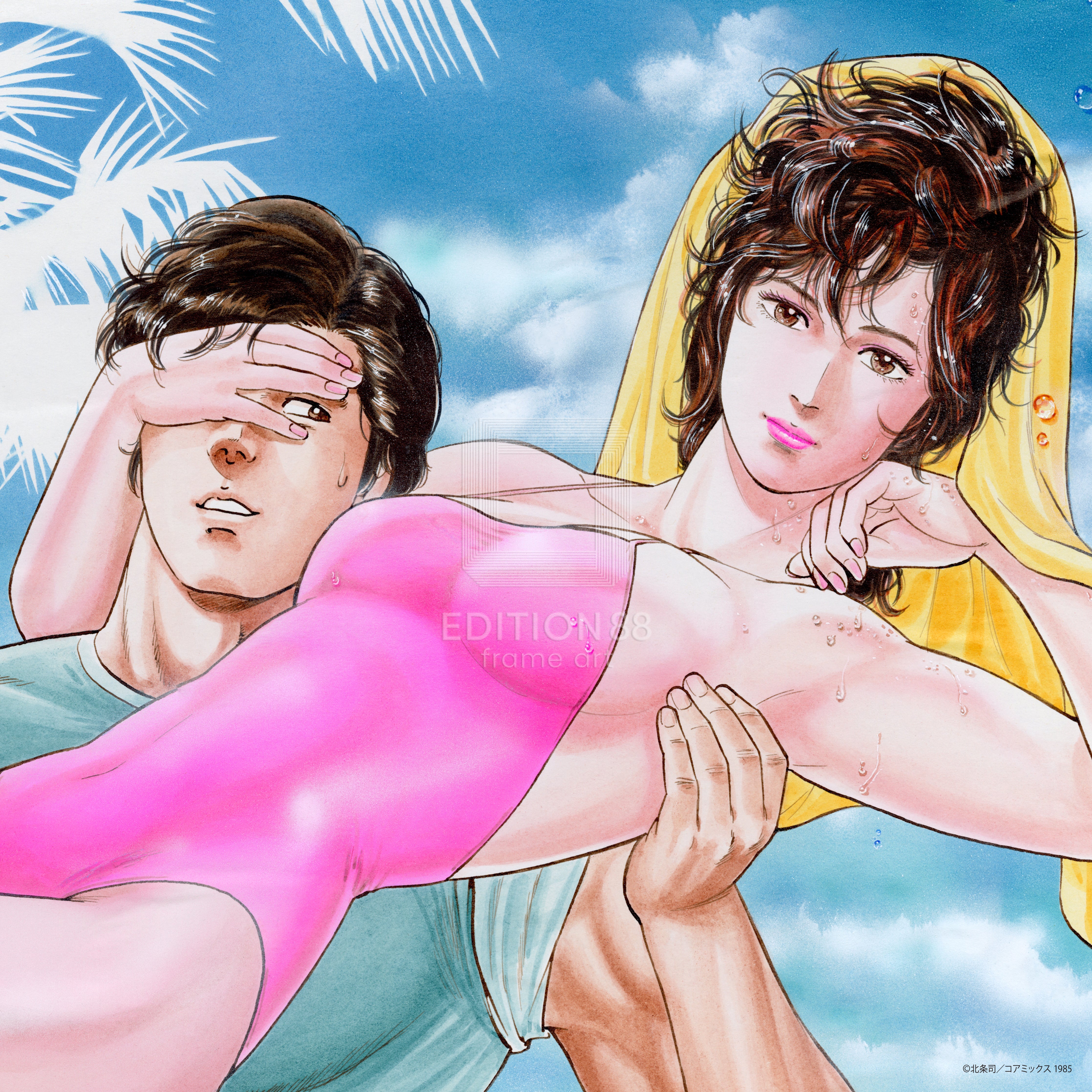 「シティーハンター」 版画1(週刊少年ジャンプ 1997年 特別編集 SUMMER SPECIAL/巻頭ポスター用イラストより)/北条司(直筆サイン入り/国内版限定200枚) 版画 Edition88