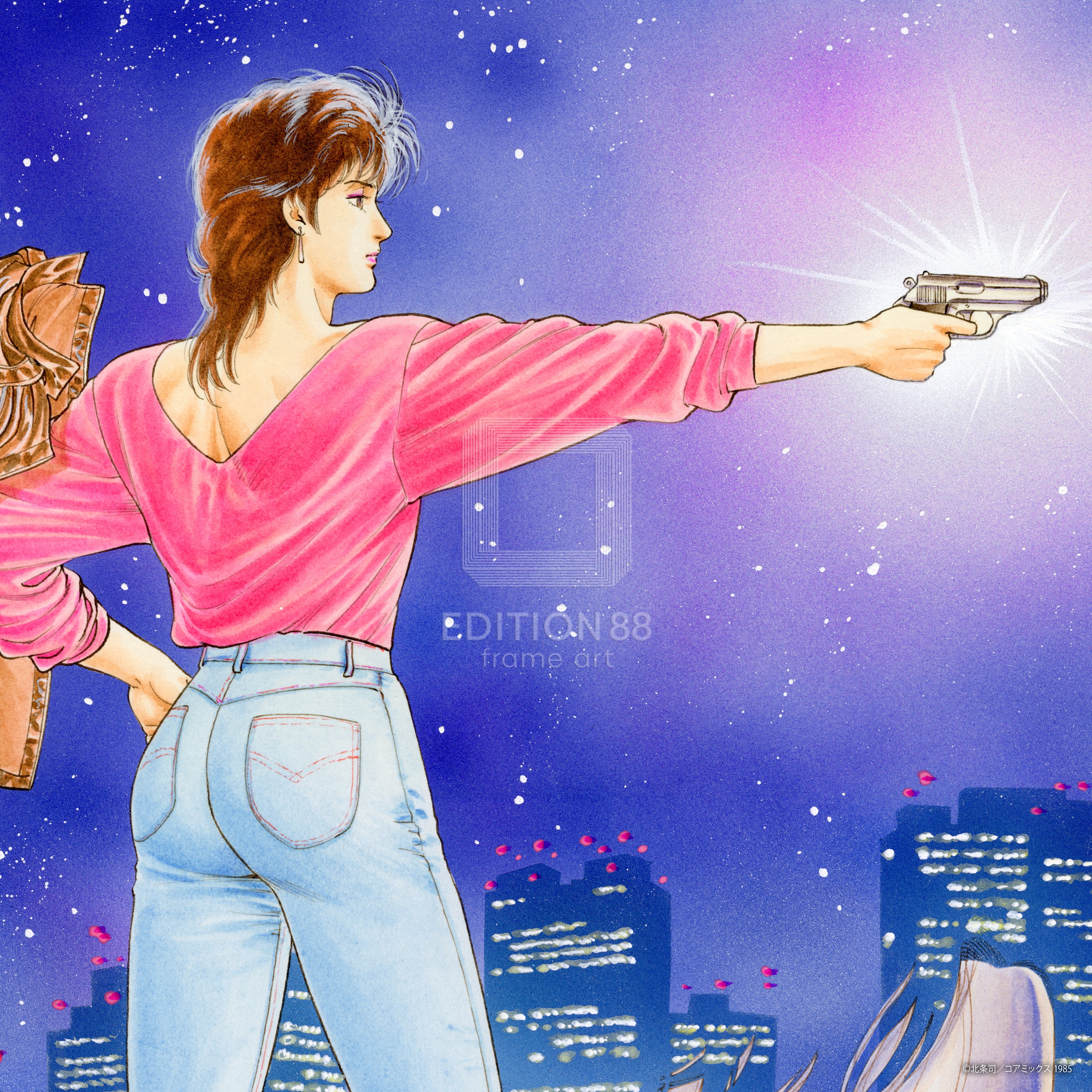 「シティーハンター」 版画2(週刊少年ジャンプ 1989年 第50号 扉絵より)/北条司(直筆サイン入り/国内版限定200枚) 版画 Edition88