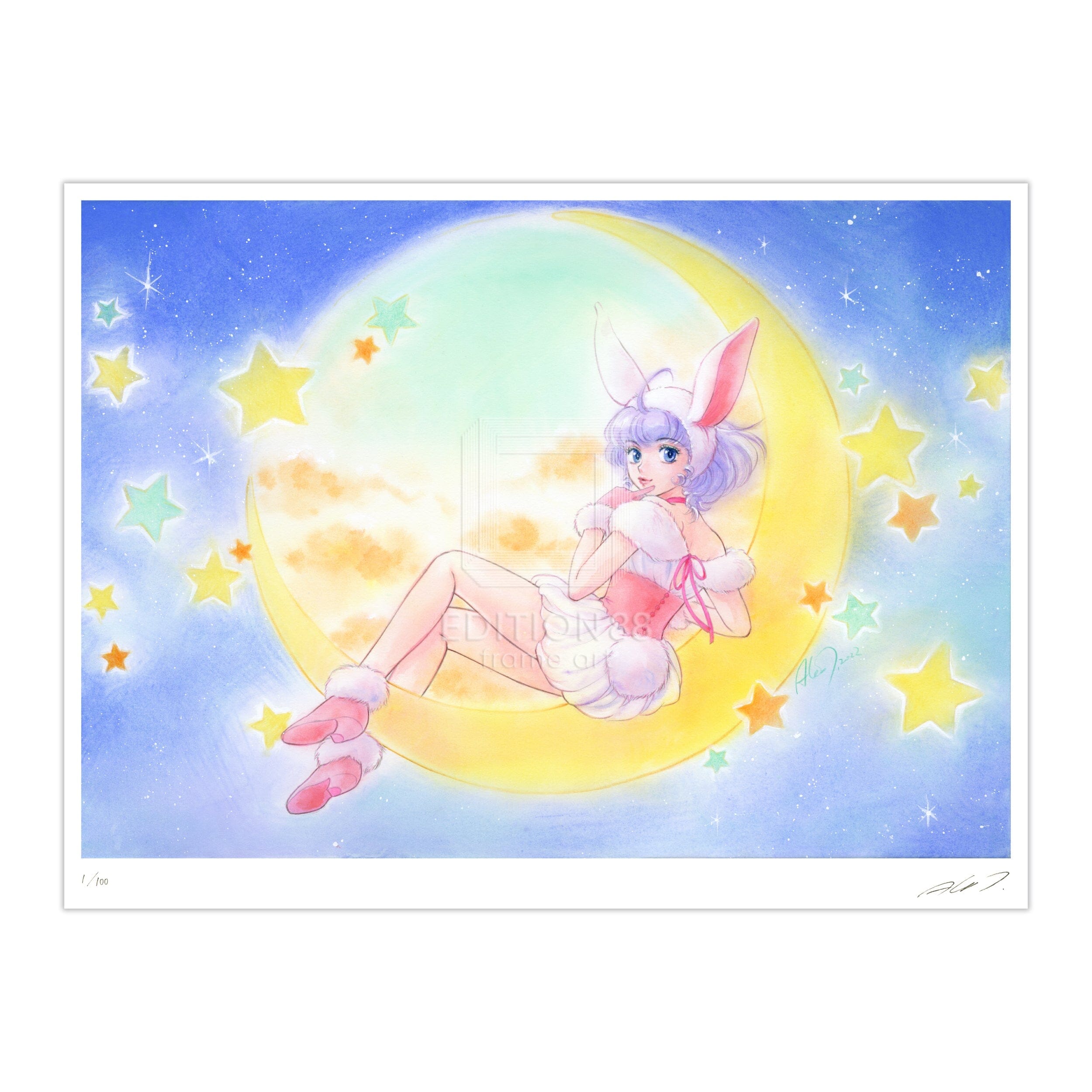 「魔法の天使 クリィミーマミ」版画 月のしろうさぎ /高田明美(直筆サイン入り / 限定100枚) 版画 Edition88