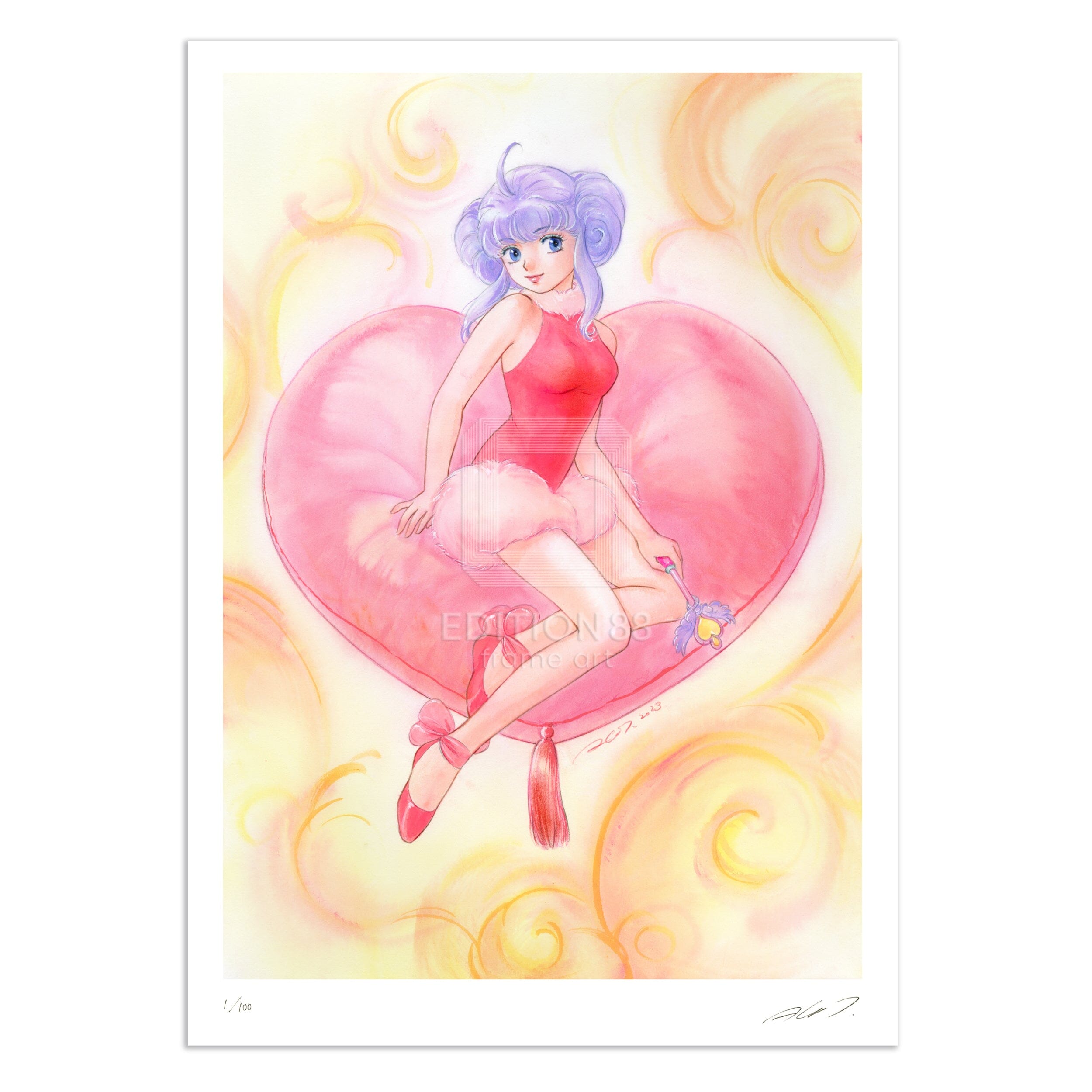 「魔法の天使 クリィミーマミ」版画 Fluffy Sweetheart /高田明美(直筆サイン入り / 限定100枚) 版画 Edition88