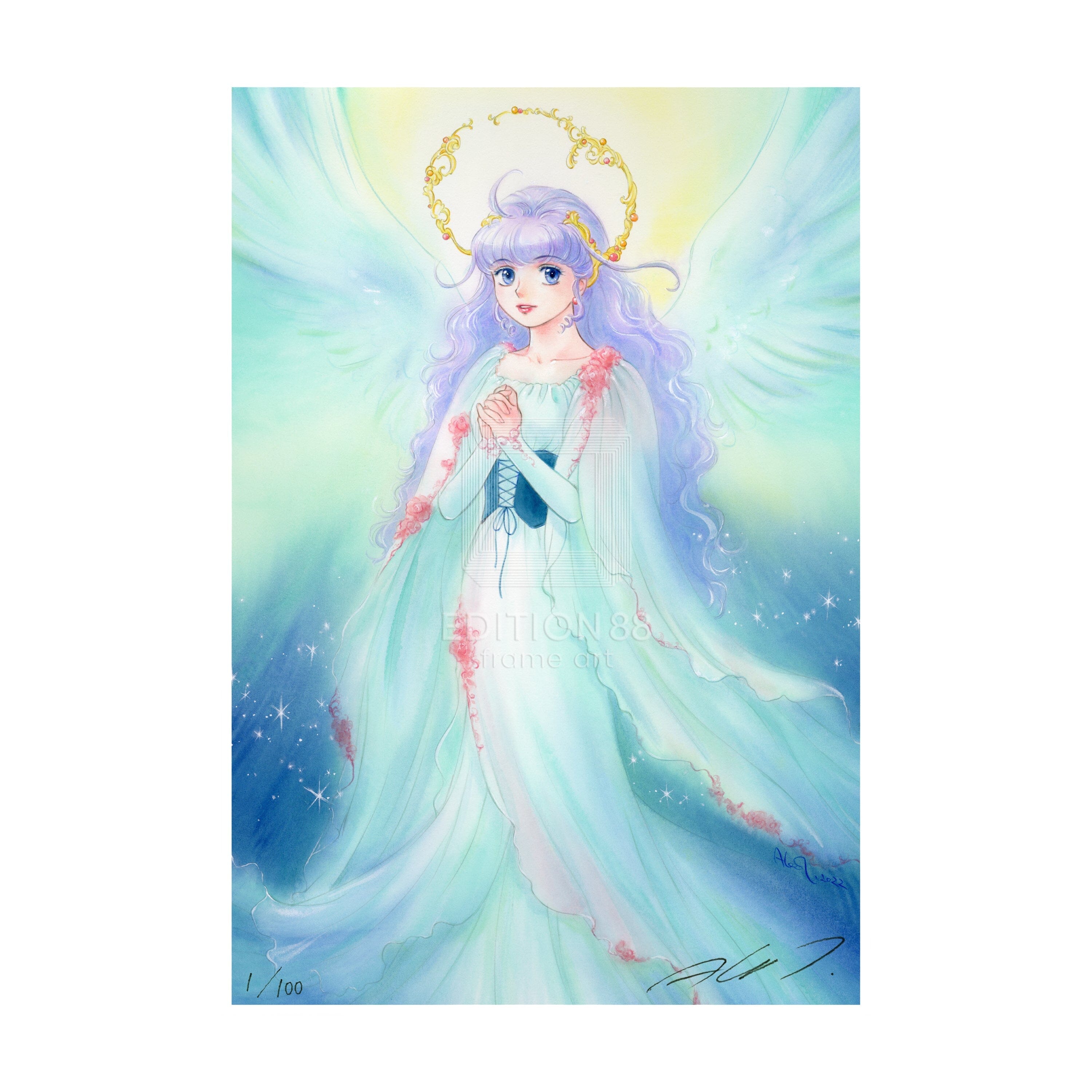 「魔法の天使 クリィミーマミ」 ミニ版画 Cremay Xmas2022 /高田明美(直筆サイン入り / 限定100枚) 版画 Edition88