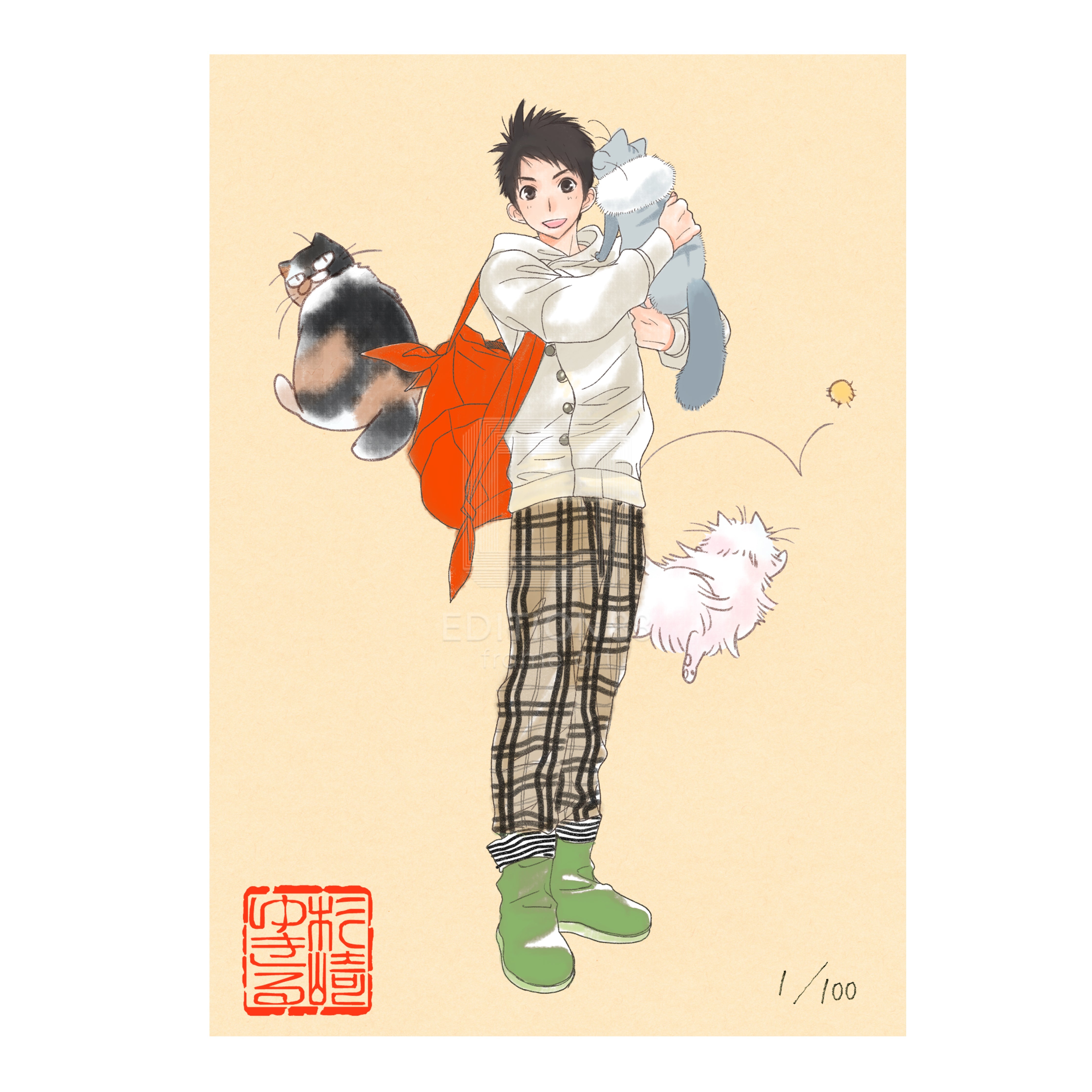 「純喫茶ねこ」版画 第1巻表紙 /杉崎ゆきる(落款入り / 限定100枚) 版画 Edition88