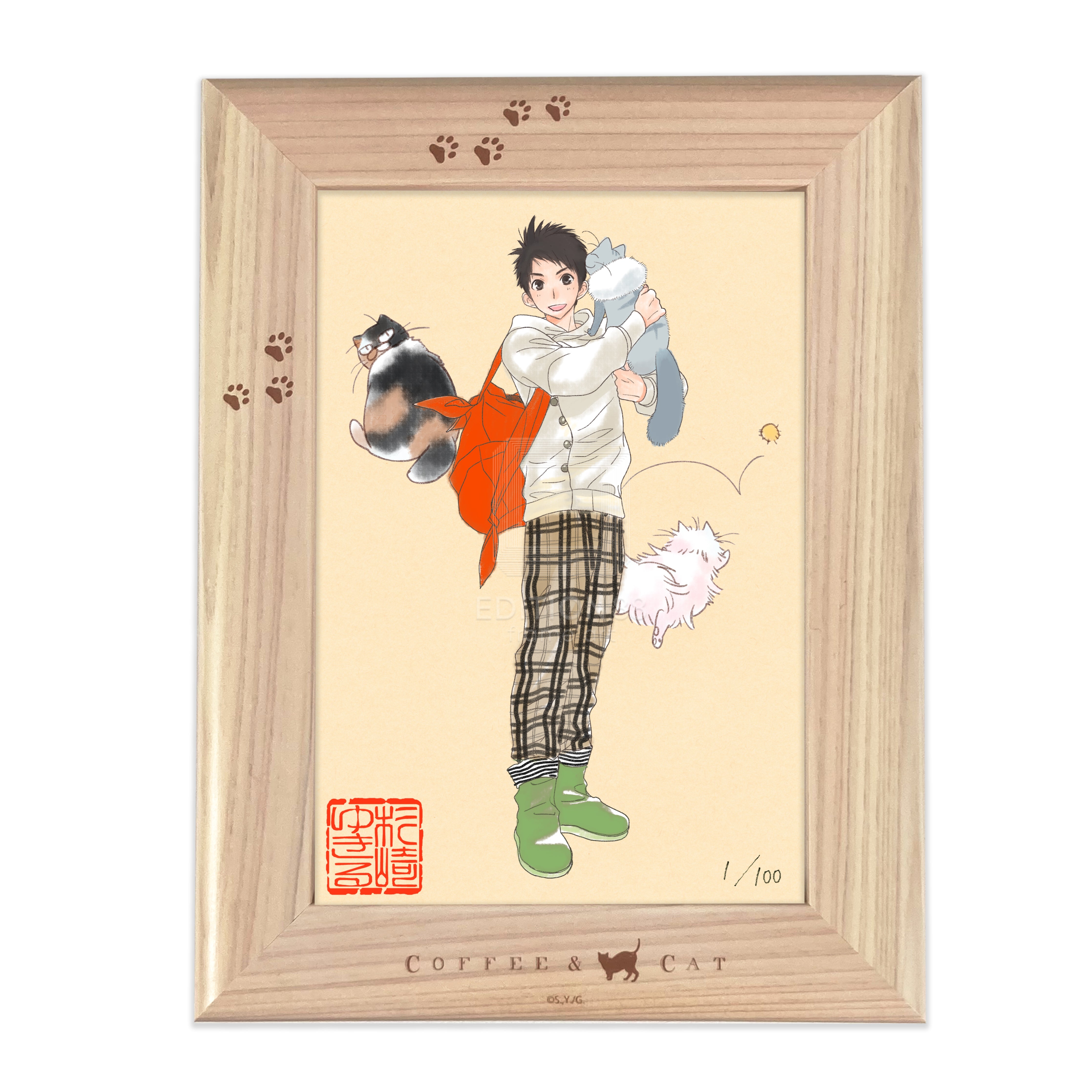 「純喫茶ねこ」版画 第1巻表紙 /杉崎ゆきる(落款入り / 限定100枚) 版画 Edition88