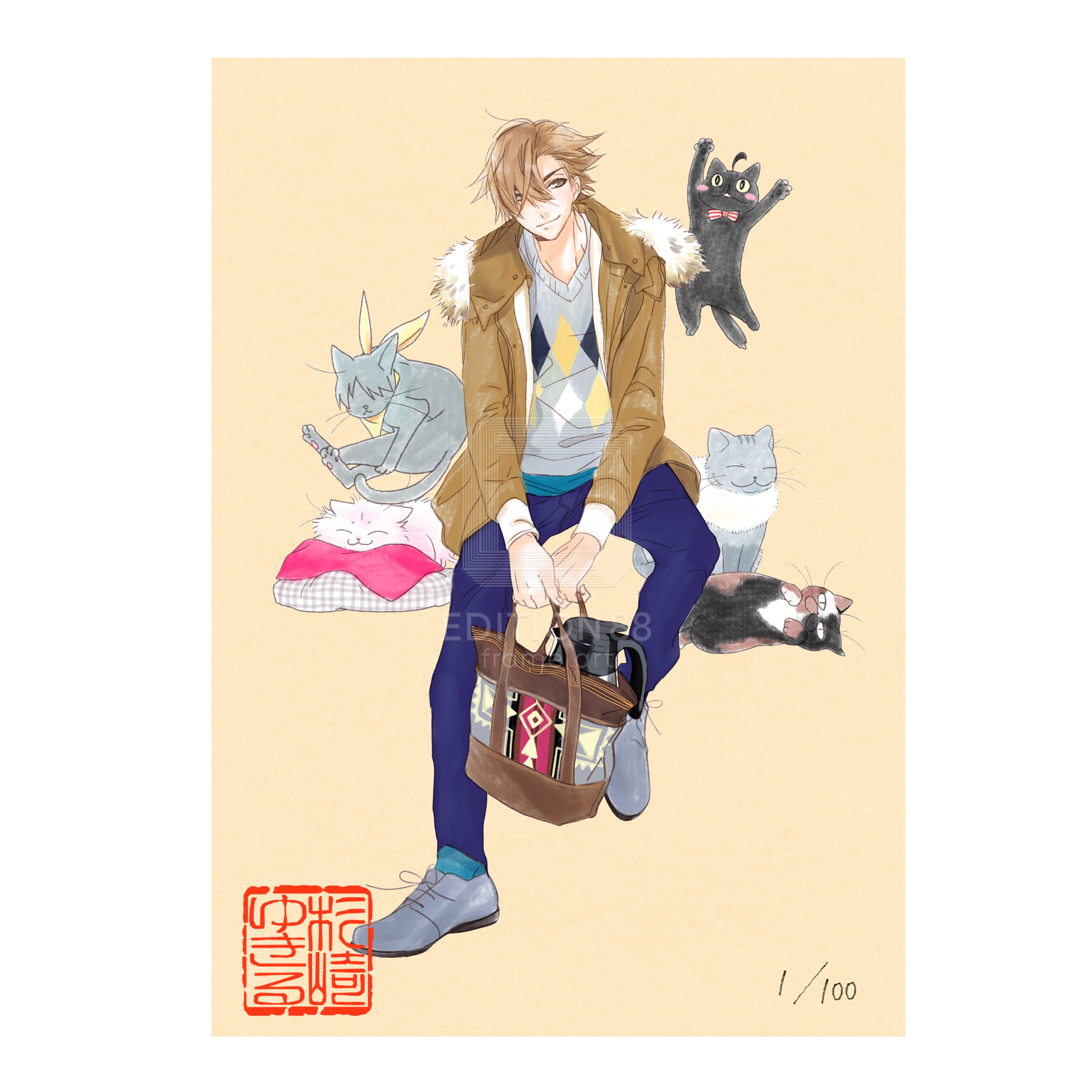 「純喫茶ねこ」版画 第2巻表紙 /杉崎ゆきる(落款入り / 限定100枚) 版画 Edition88