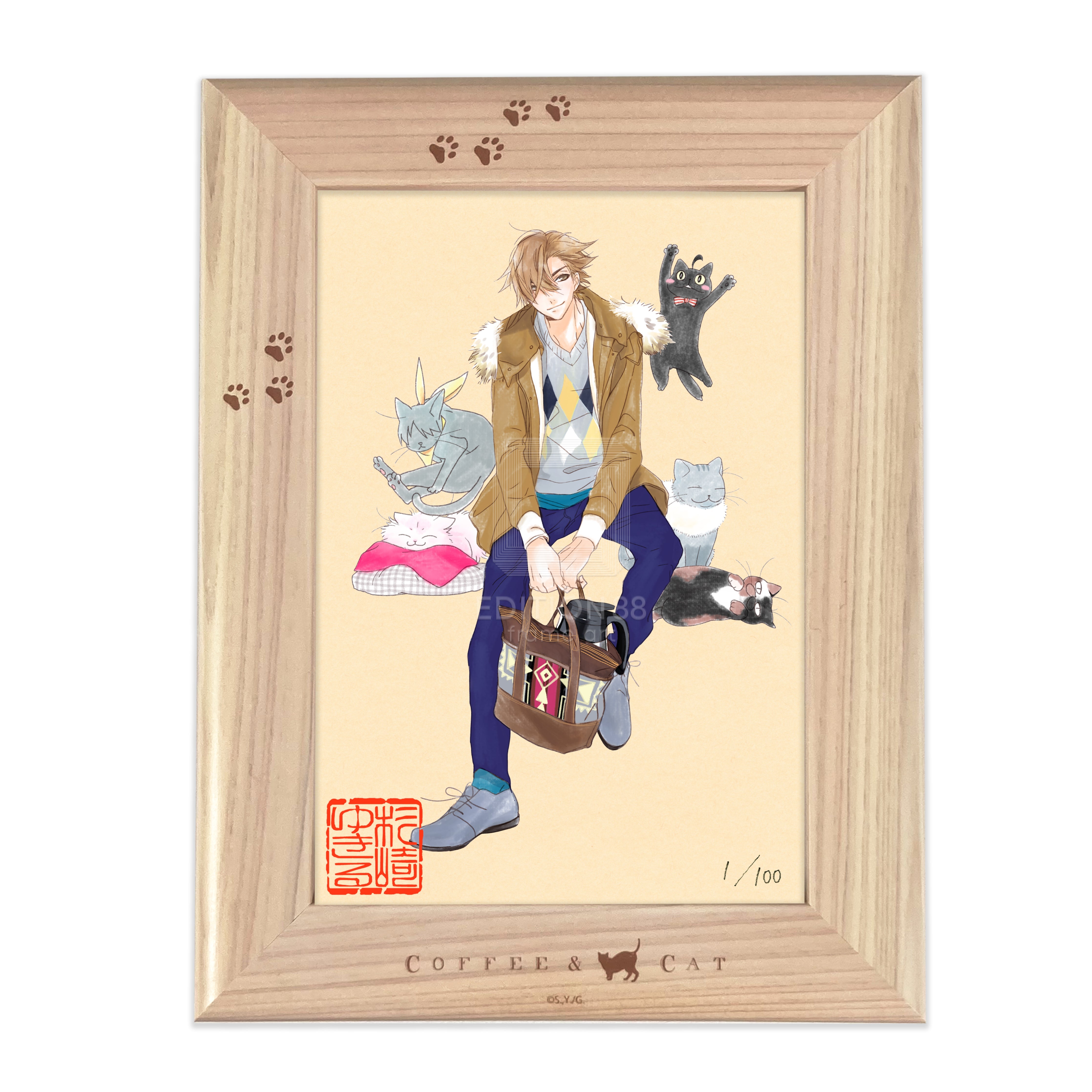 「純喫茶ねこ」版画 第2巻表紙 /杉崎ゆきる(落款入り / 限定100枚) 版画 Edition88