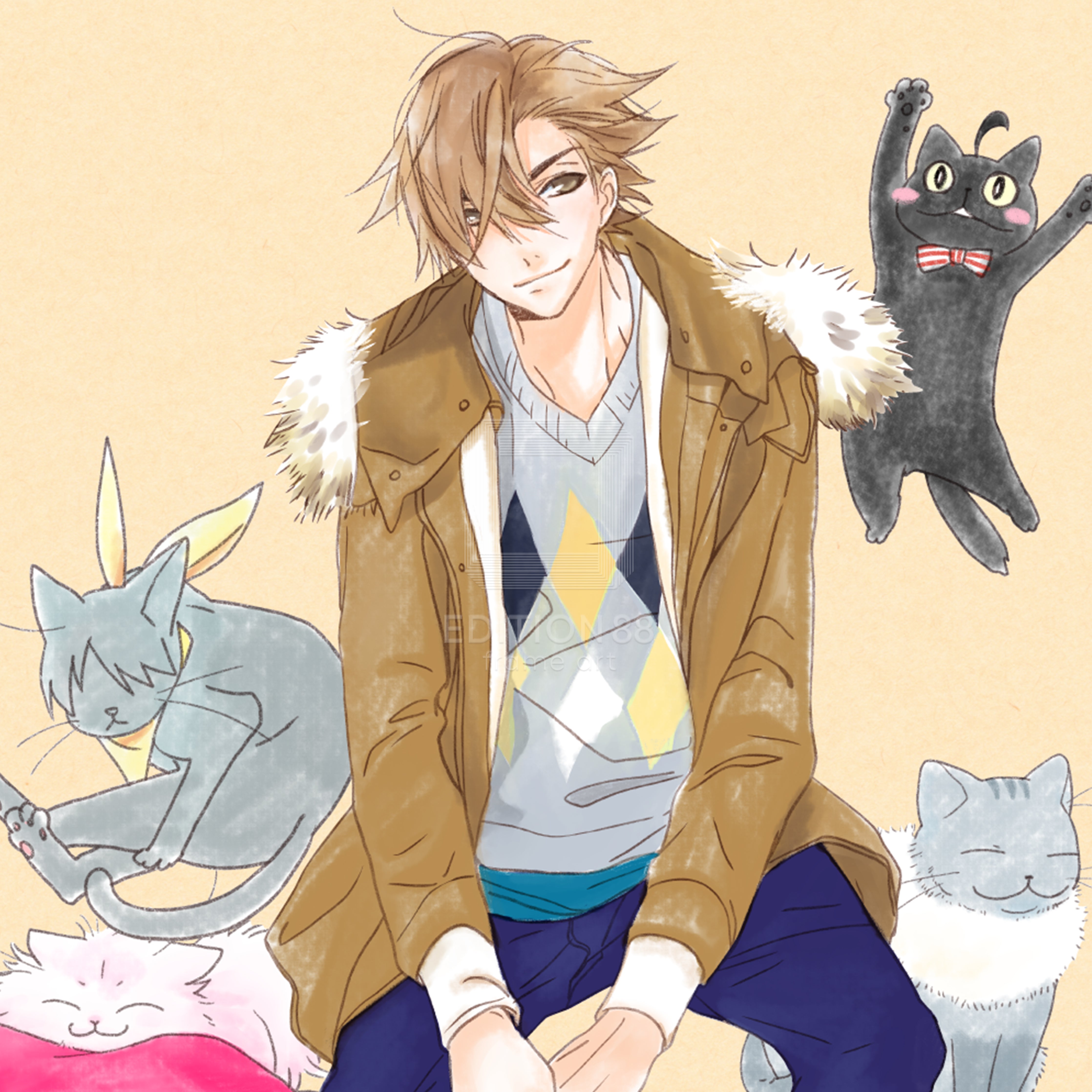 「純喫茶ねこ」版画 第2巻表紙 /杉崎ゆきる(落款入り / 限定100枚) 版画 Edition88