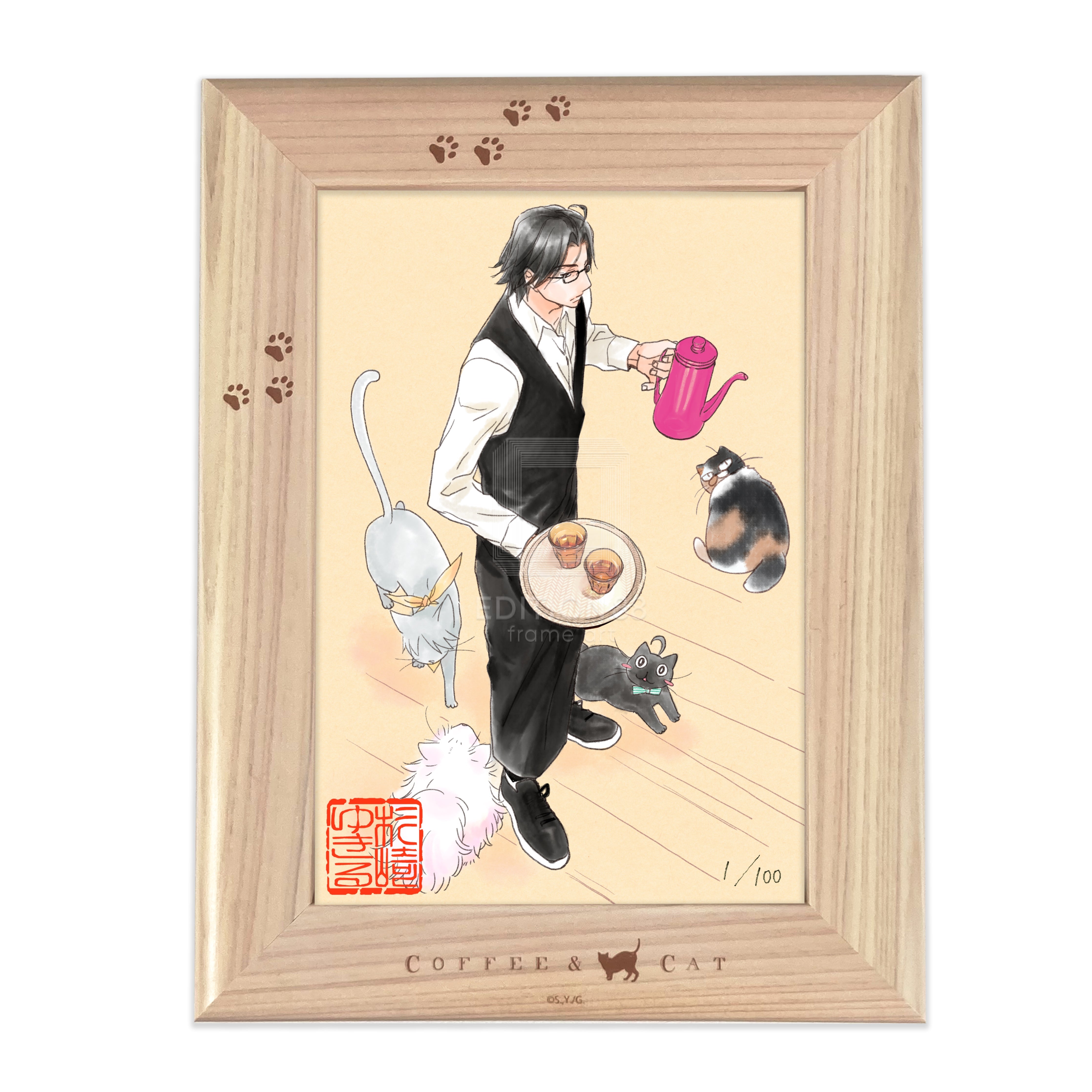 「純喫茶ねこ」版画 第3巻表紙 /杉崎ゆきる(落款入り / 限定100枚) 版画 Edition88