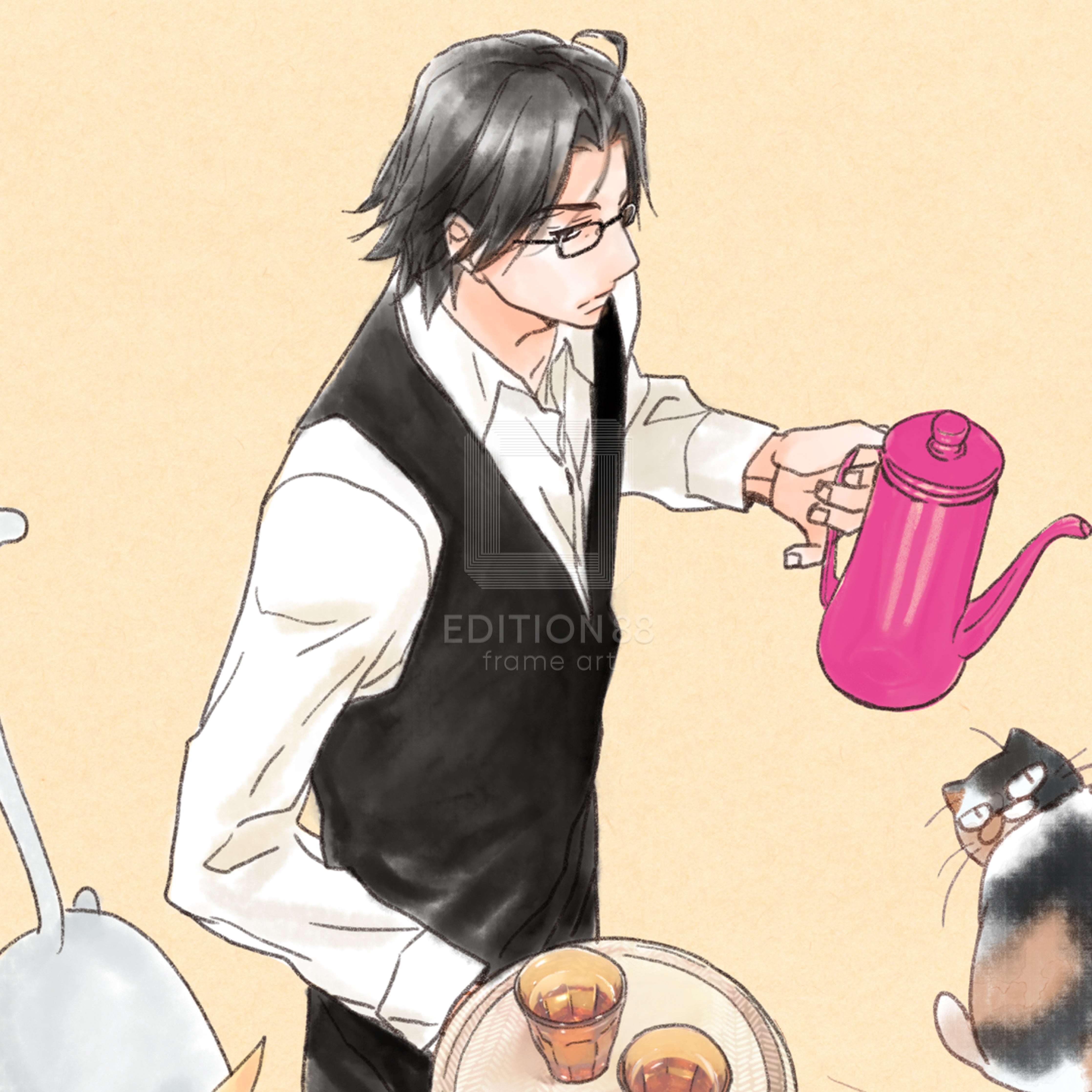 「純喫茶ねこ」版画 第3巻表紙 /杉崎ゆきる(落款入り / 限定100枚) 版画 Edition88