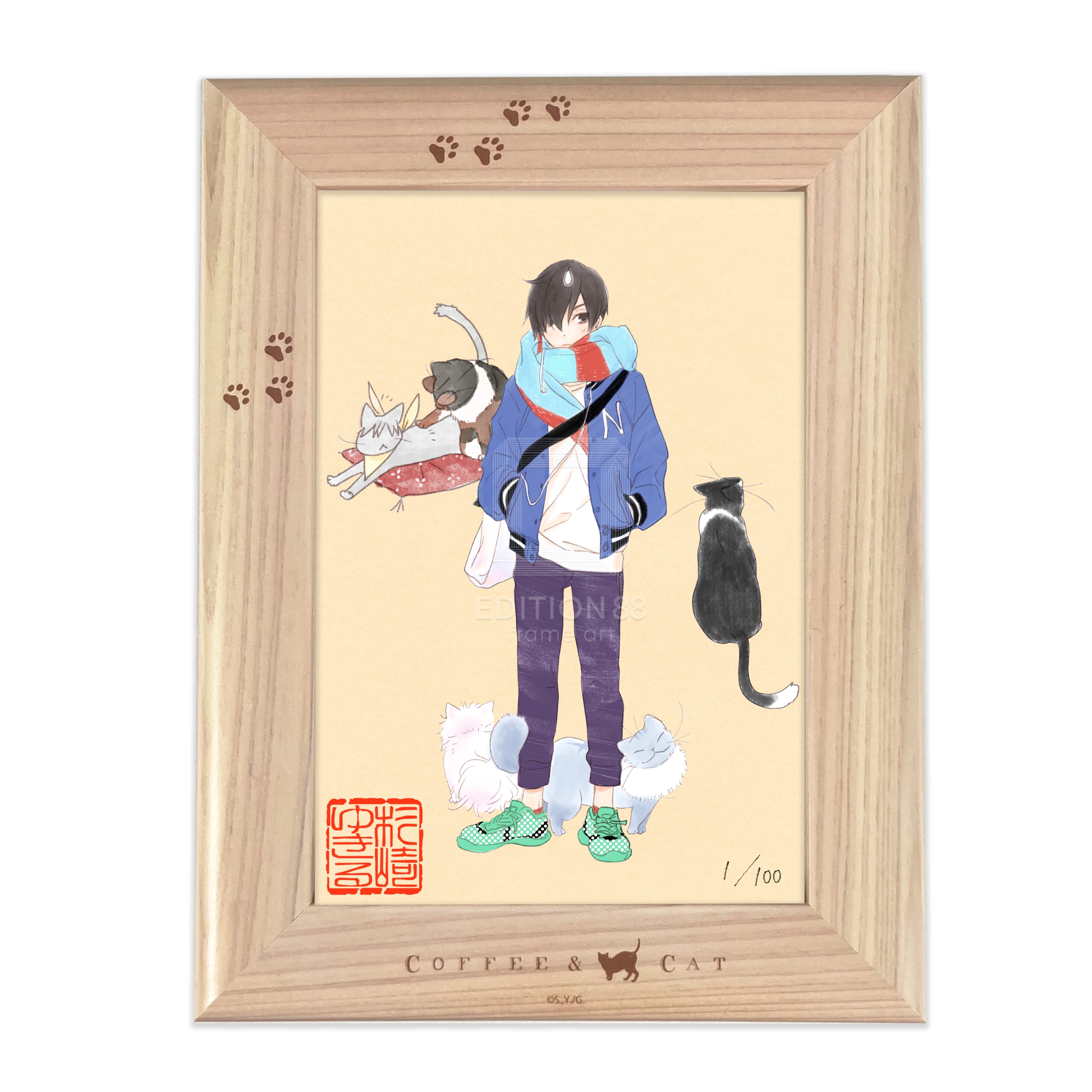 「純喫茶ねこ」版画 第4巻表紙 /杉崎ゆきる(落款入り / 限定100枚) 版画 Edition88