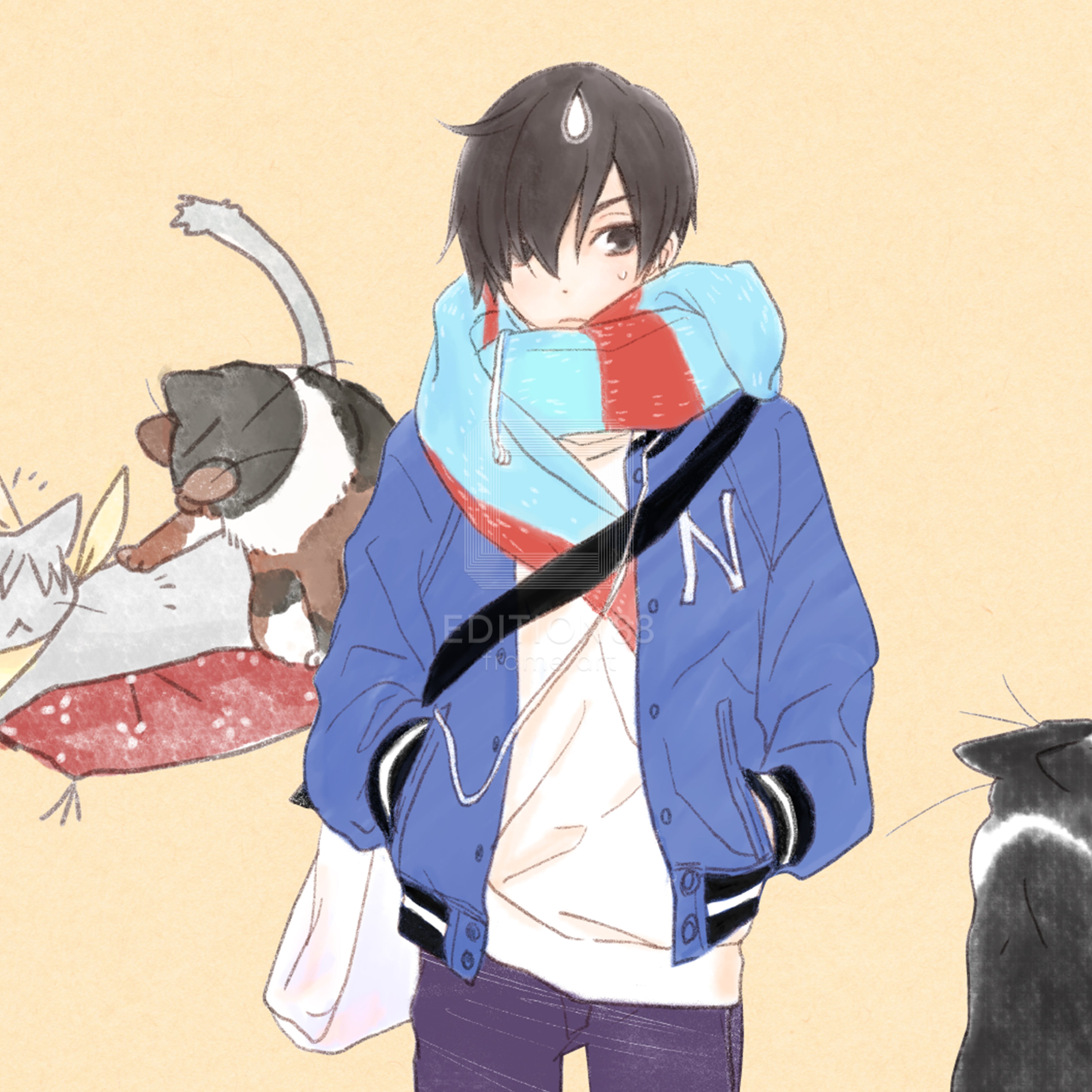 「純喫茶ねこ」版画 第4巻表紙 /杉崎ゆきる(落款入り / 限定100枚) 版画 Edition88