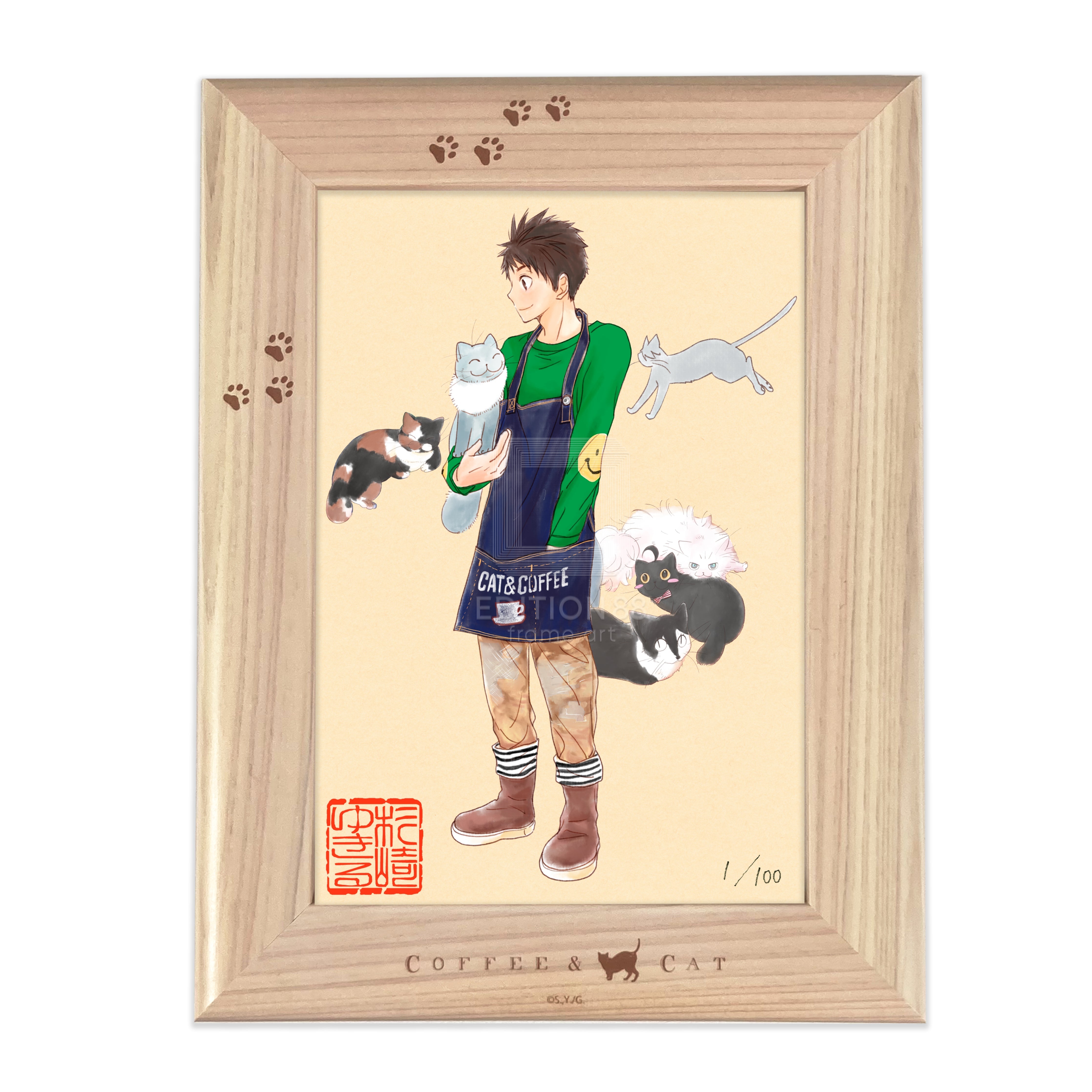 「純喫茶ねこ」版画 第5巻表紙 /杉崎ゆきる(落款入り / 限定100枚) 版画 Edition88