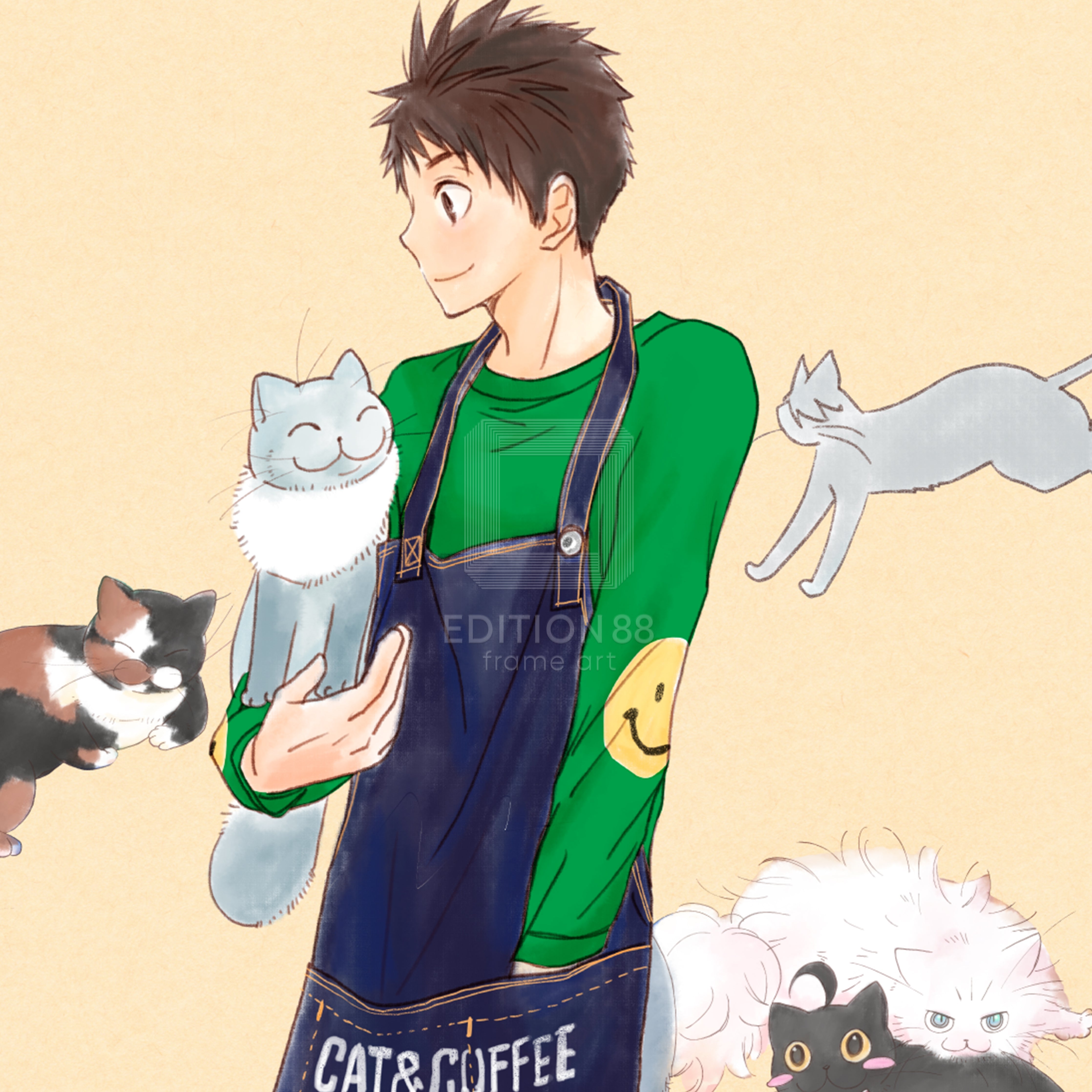 「純喫茶ねこ」版画 第5巻表紙 /杉崎ゆきる(落款入り / 限定100枚) 版画 Edition88