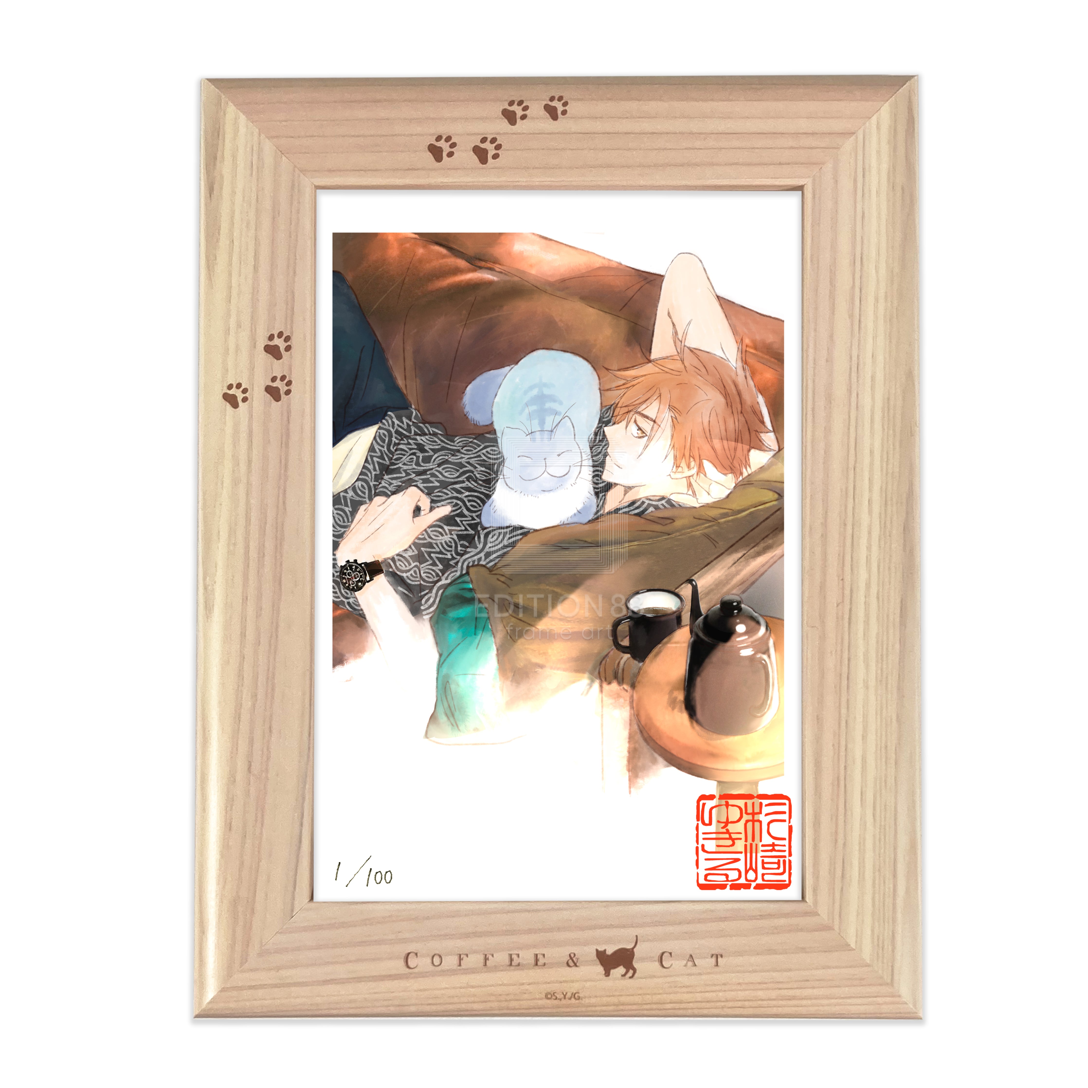 「純喫茶ねこ」版画 第6巻表紙 /杉崎ゆきる(落款入り / 限定100枚) 版画 Edition88