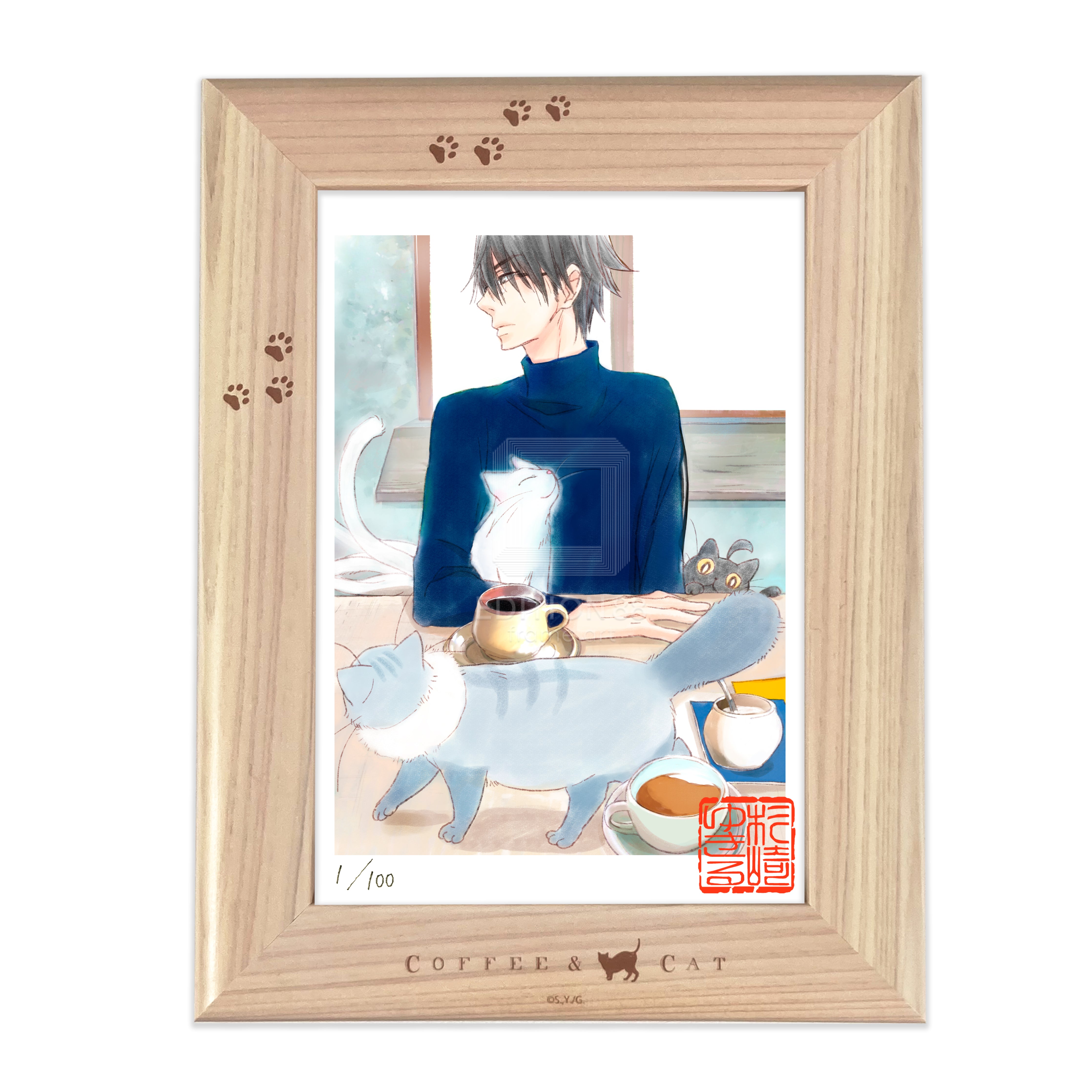 「純喫茶ねこ」版画 第7巻表紙 /杉崎ゆきる(落款入り / 限定100枚) 版画 Edition88