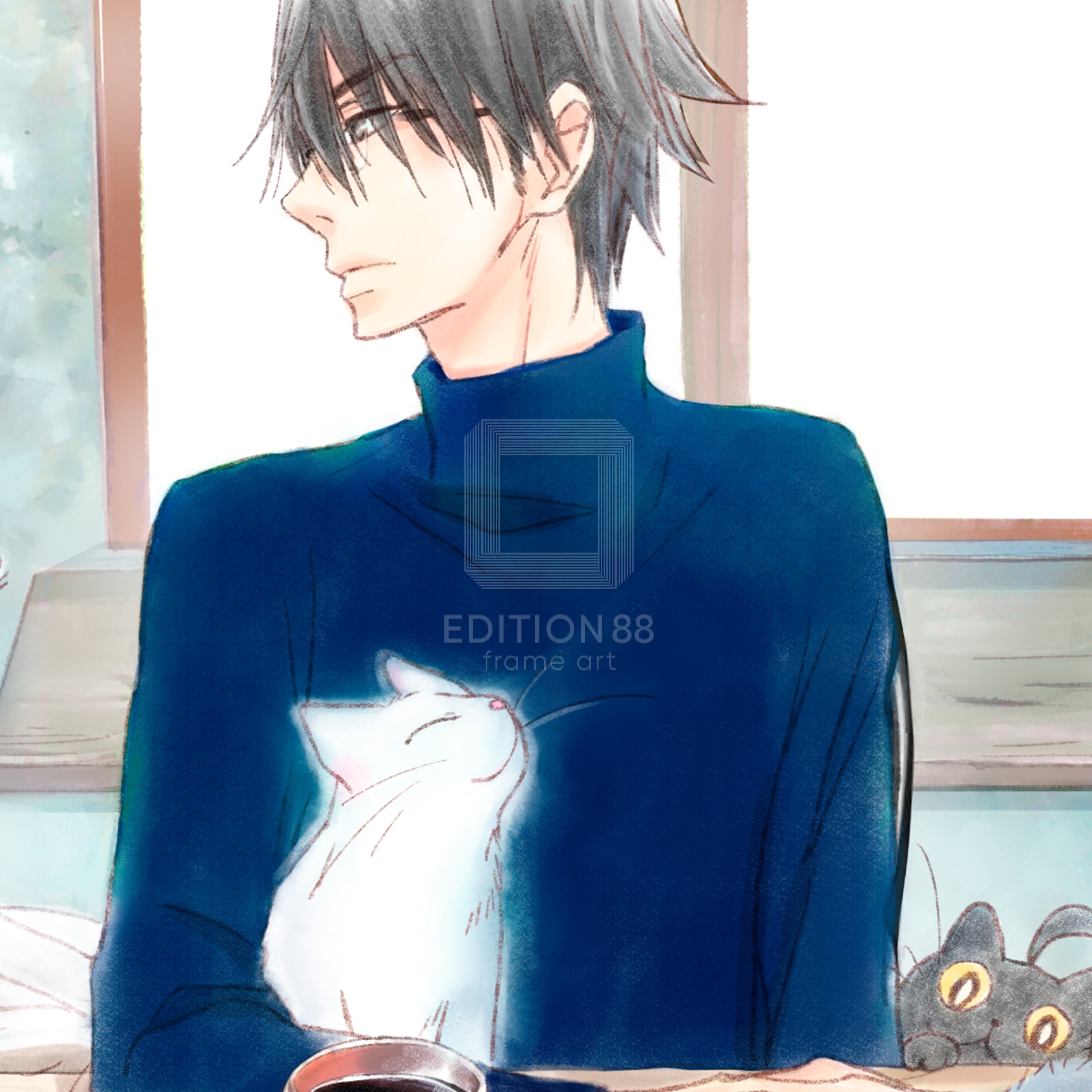 「純喫茶ねこ」版画 第7巻表紙 /杉崎ゆきる(落款入り / 限定100枚) 版画 Edition88