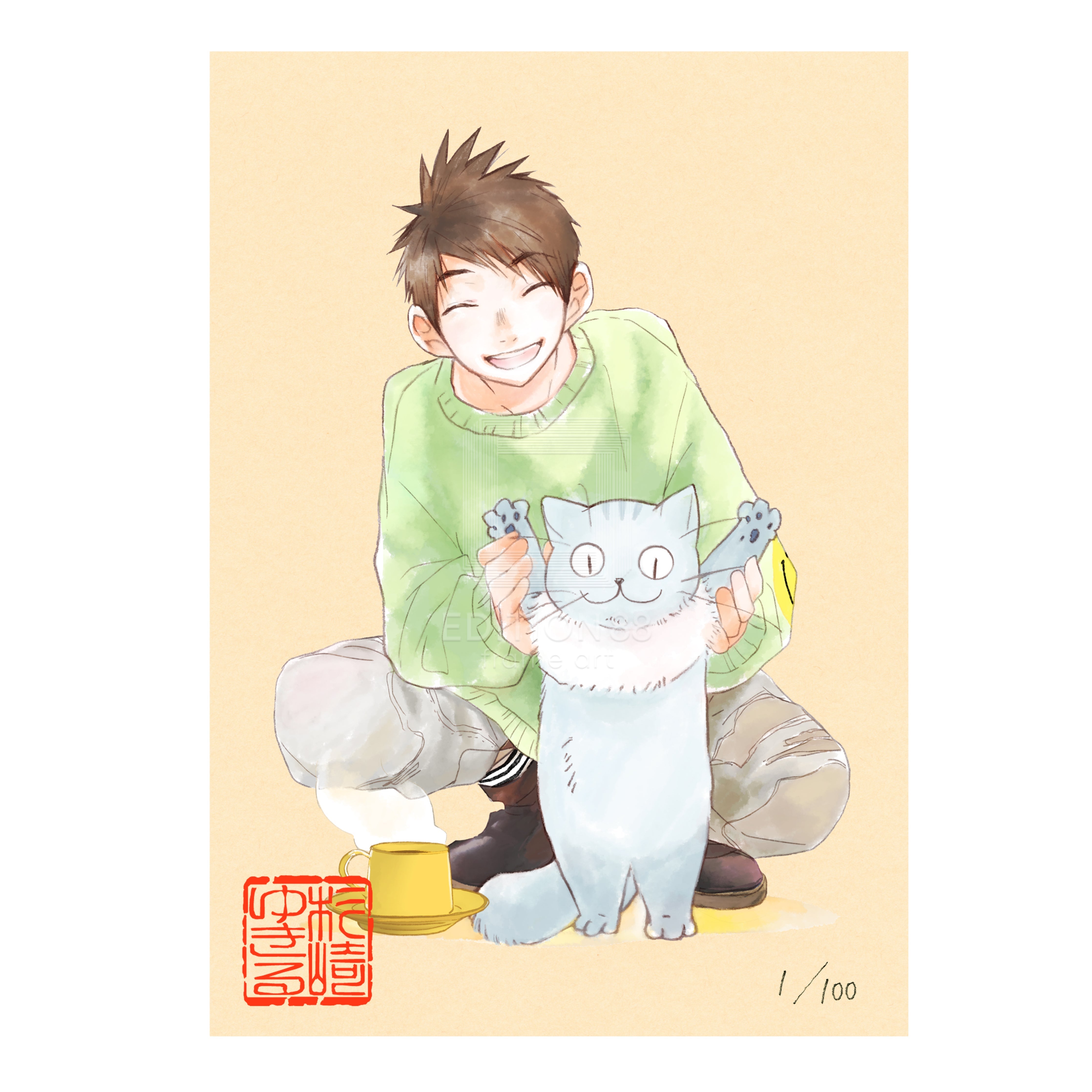 「純喫茶ねこ」版画 第8巻表紙 /杉崎ゆきる(落款入り / 限定100枚) 版画 Edition88