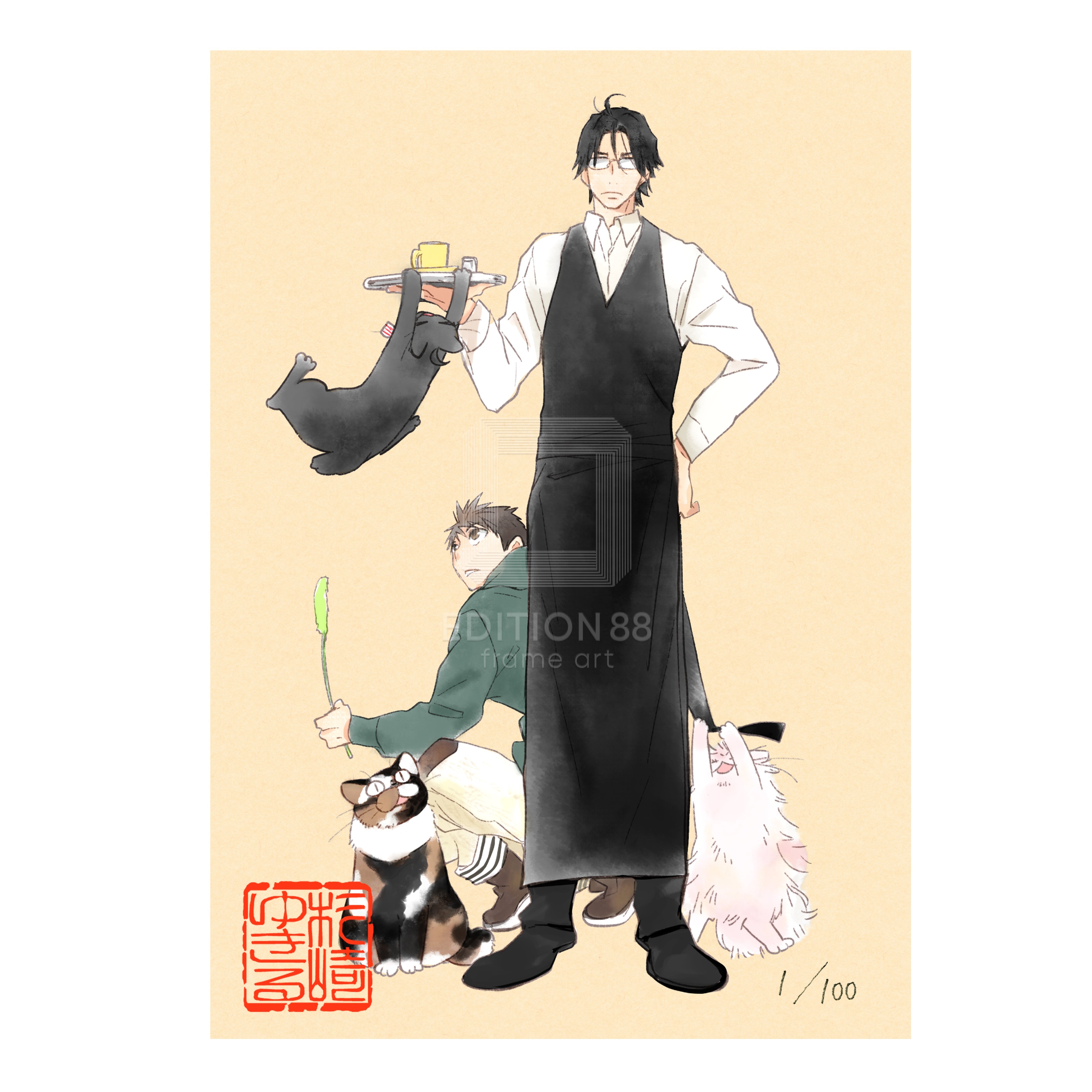 「純喫茶ねこ」版画 第9巻表紙 /杉崎ゆきる(落款入り / 限定100枚) 版画 Edition88