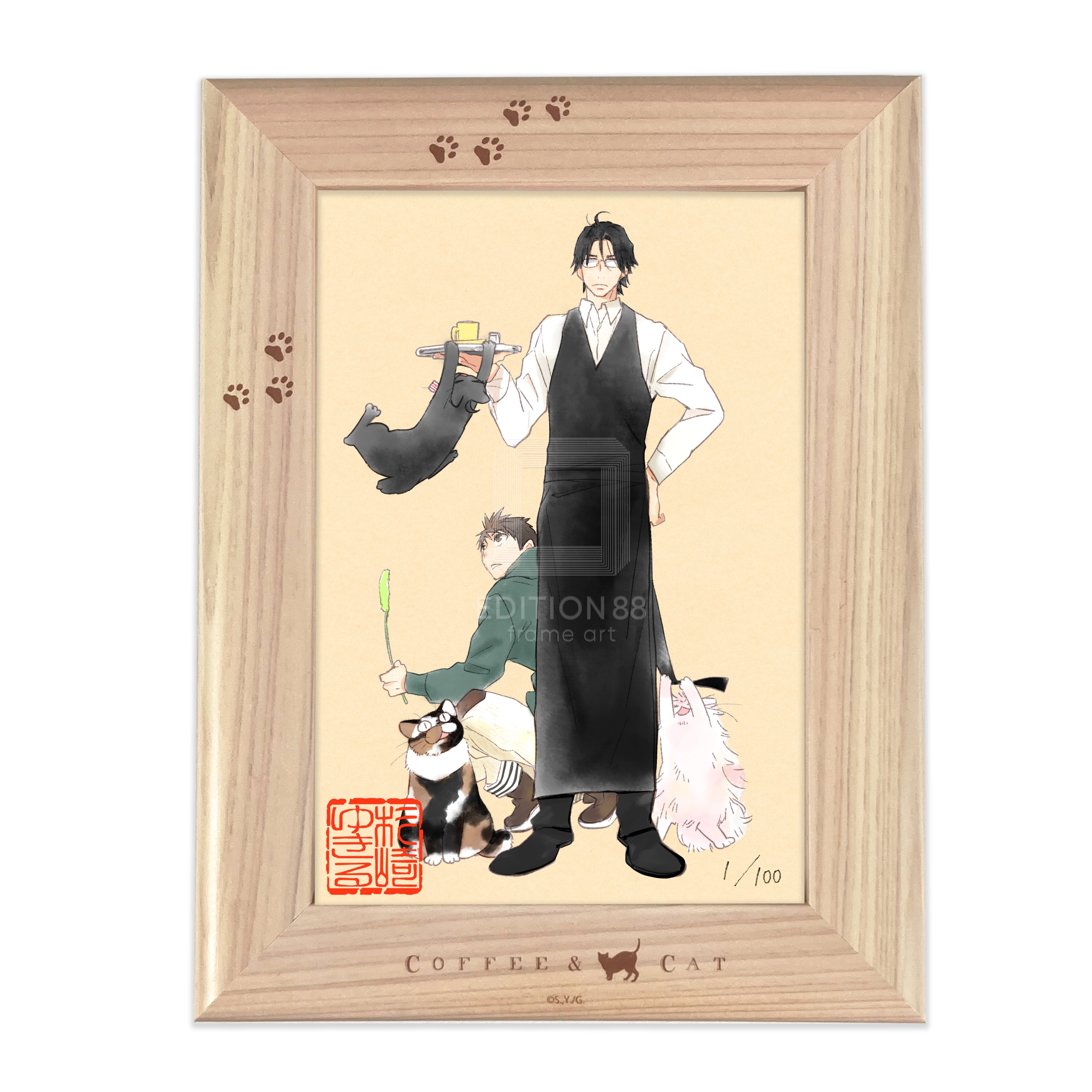 「純喫茶ねこ」版画 第9巻表紙 /杉崎ゆきる(落款入り / 限定100枚) 版画 Edition88