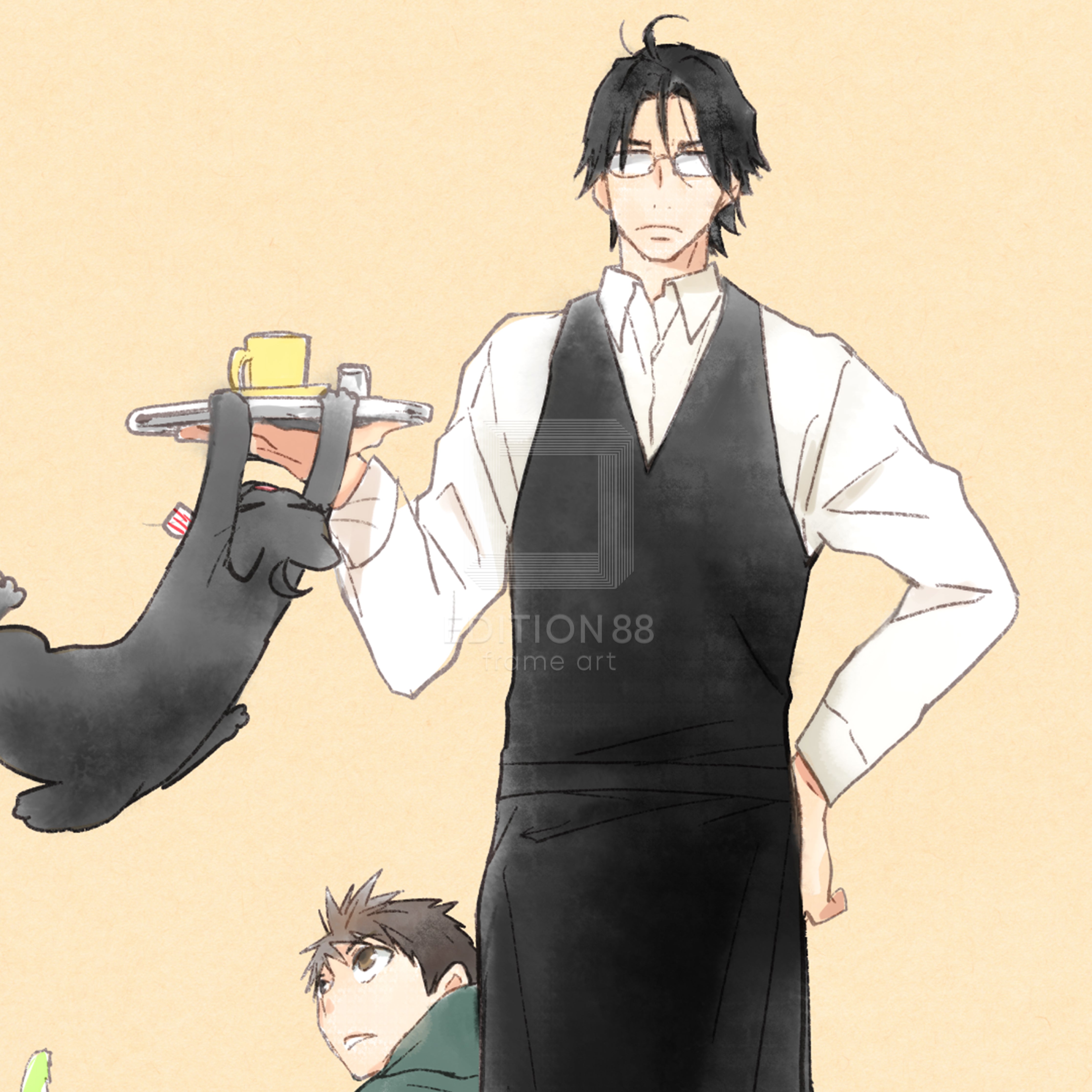 「純喫茶ねこ」版画 第9巻表紙 /杉崎ゆきる(落款入り / 限定100枚) 版画 Edition88