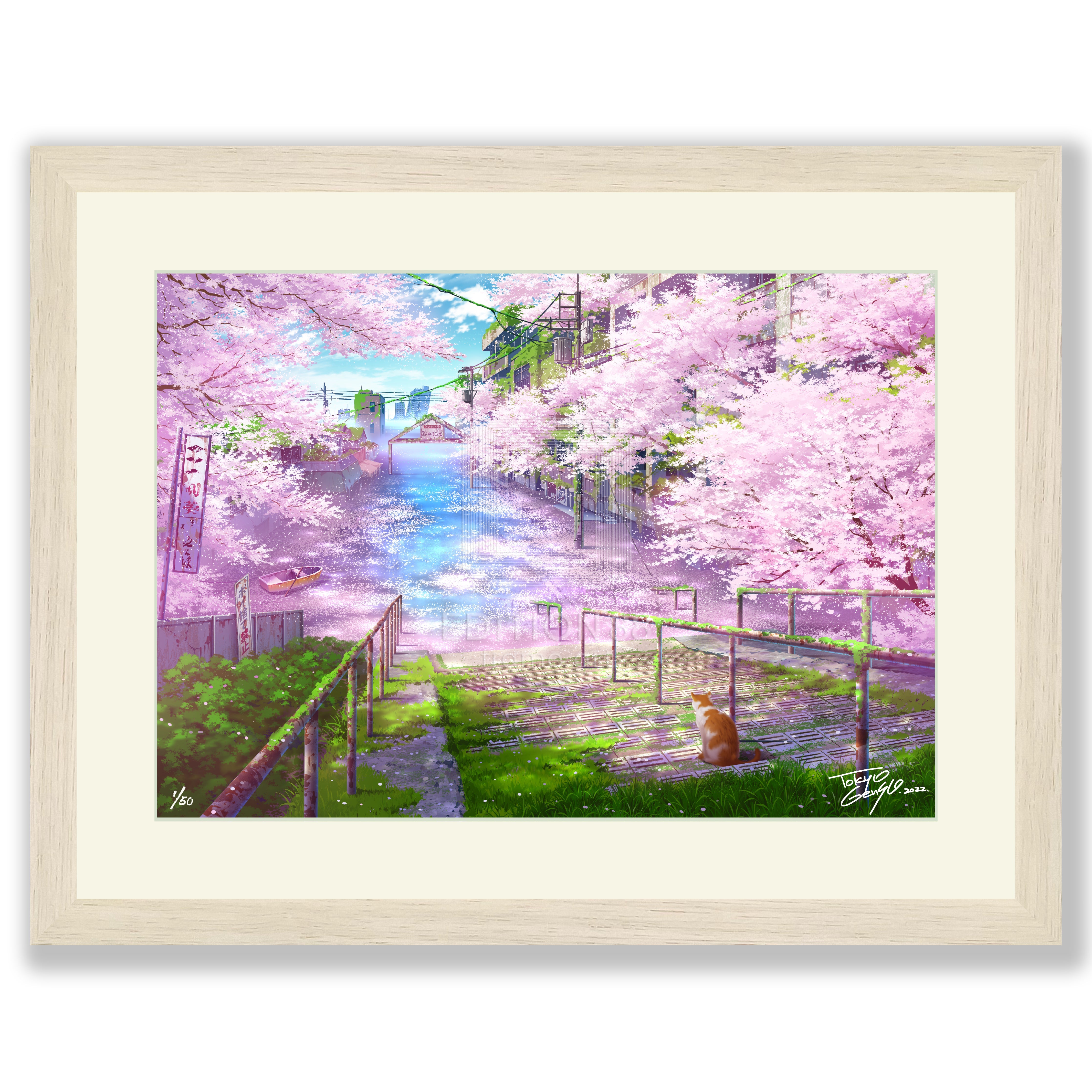 谷中銀座幻想 桜だんだん / 東京幻想(直筆サイン入り / 限定50枚) 版画 Edition88