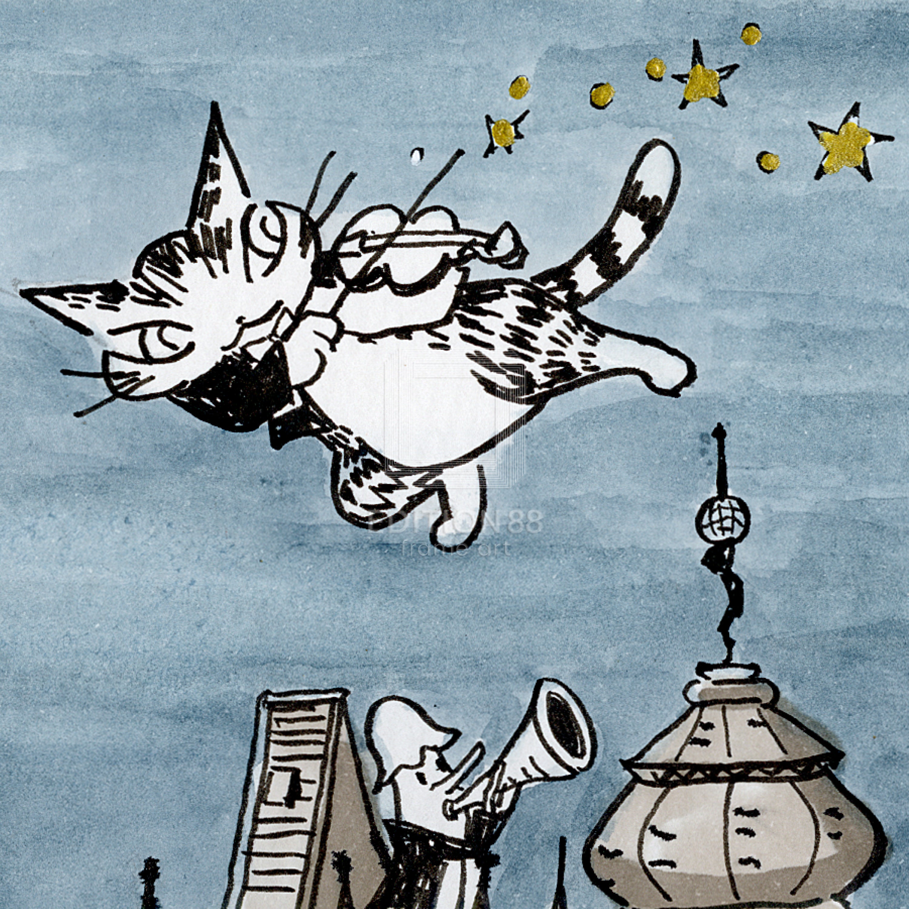 猫のダヤン 88グラフ「百塔の街に捧げる音楽会」/池田あきこ（直筆