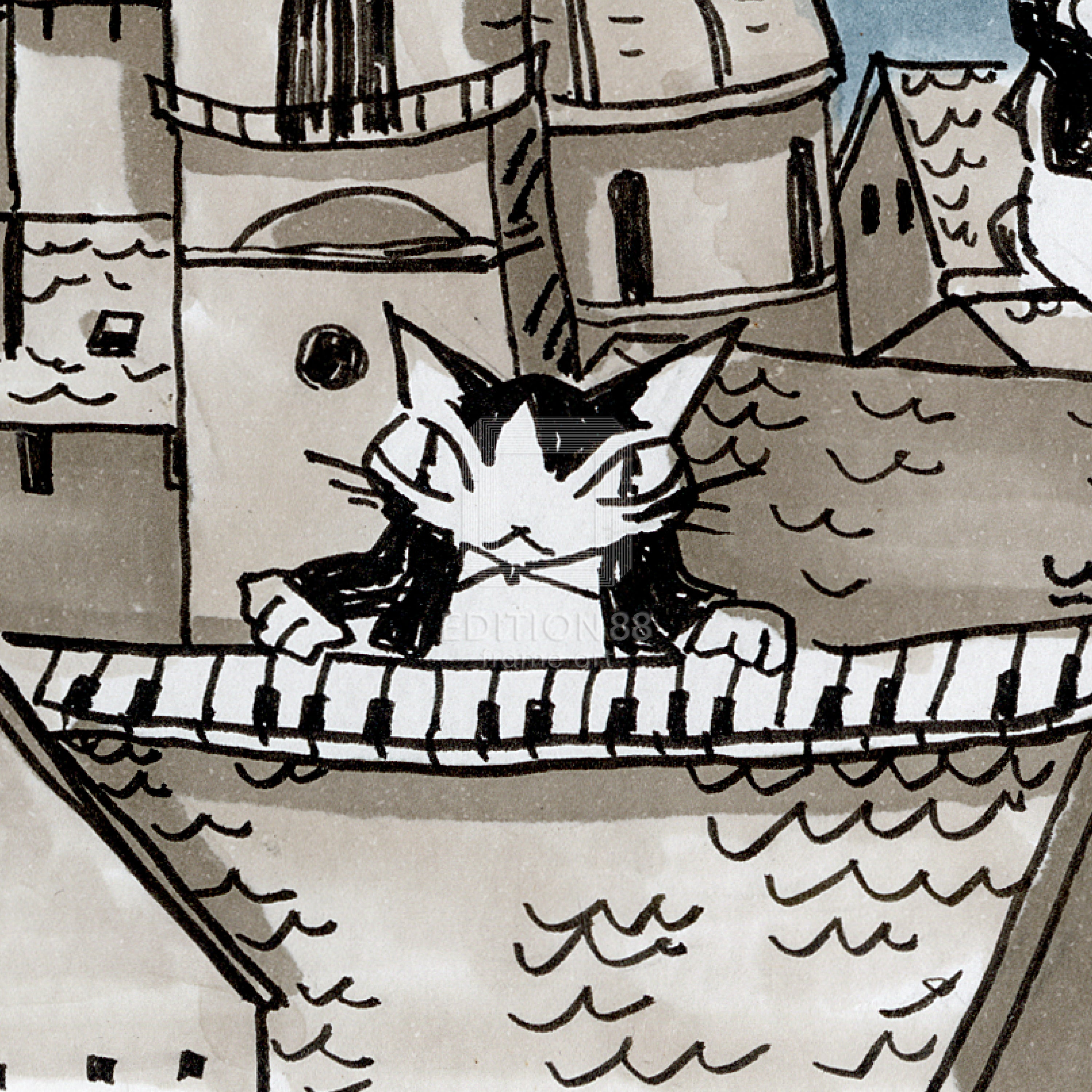 猫のダヤン 88グラフ「百塔の街に捧げる音楽会」/池田あきこ（直筆