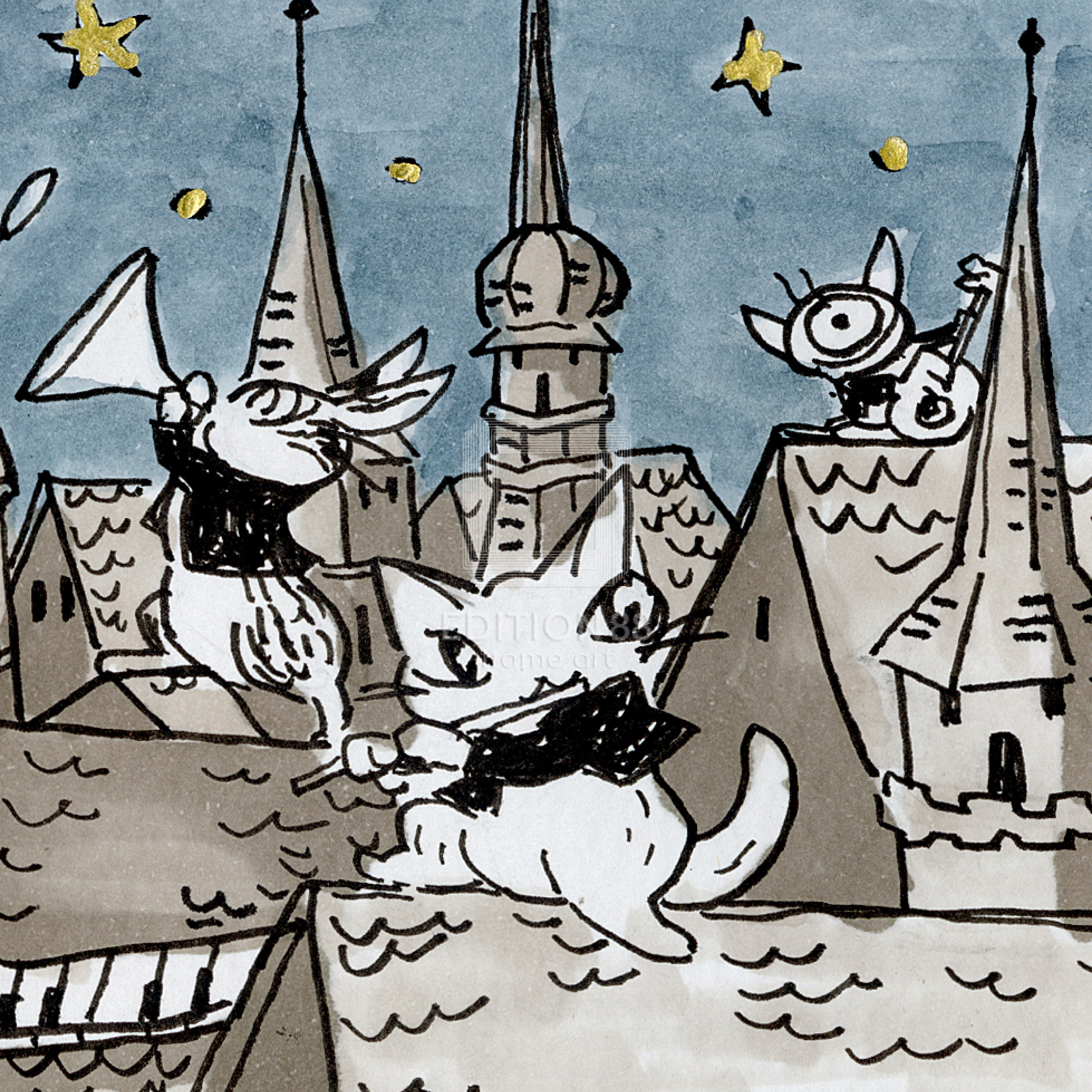 猫のダヤン 88グラフ「百塔の街に捧げる音楽会」/池田あきこ（直筆