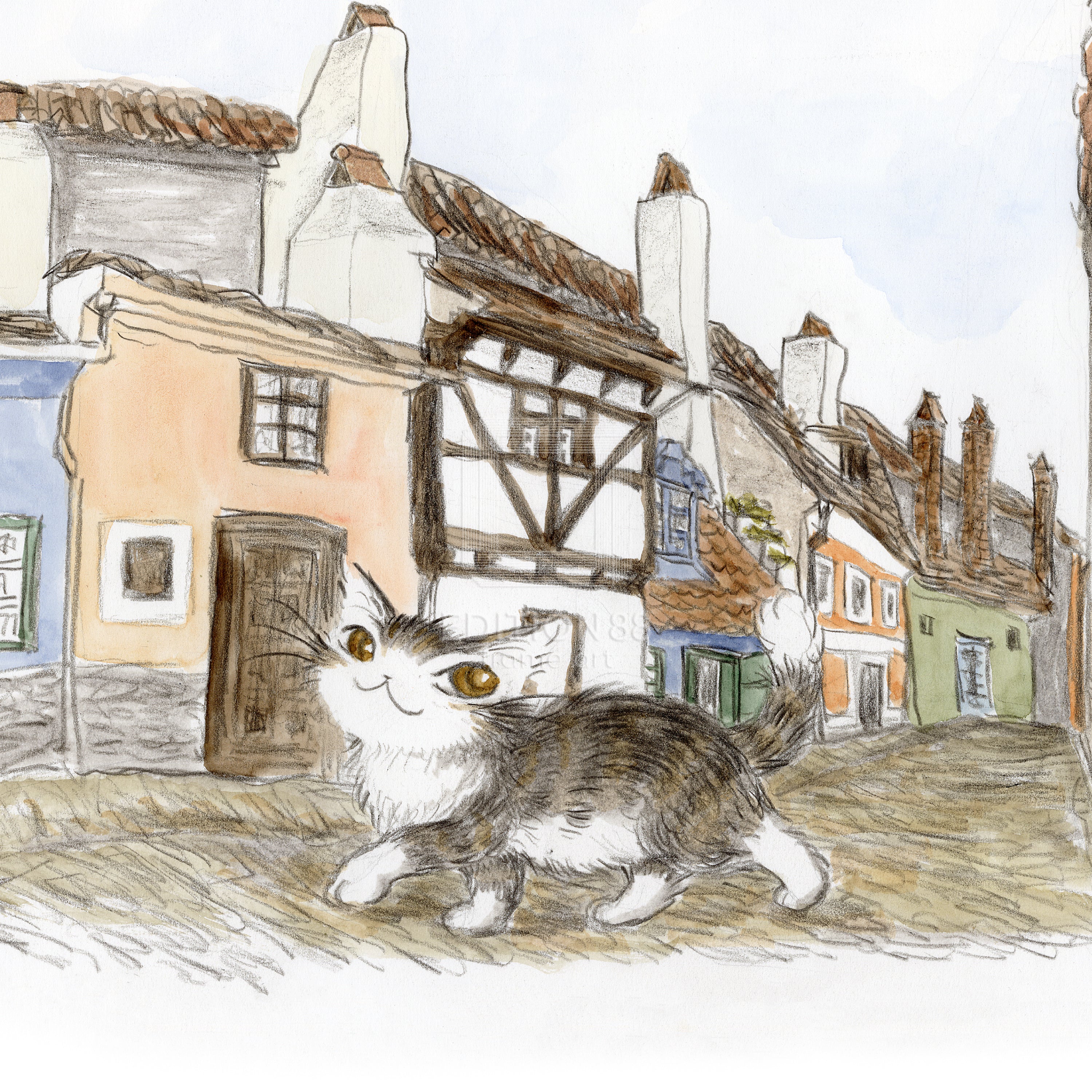 猫のダヤン 88グラフ「プラハ城 黄金の小径」/池田あきこ（直筆サイン入り/限定200枚）