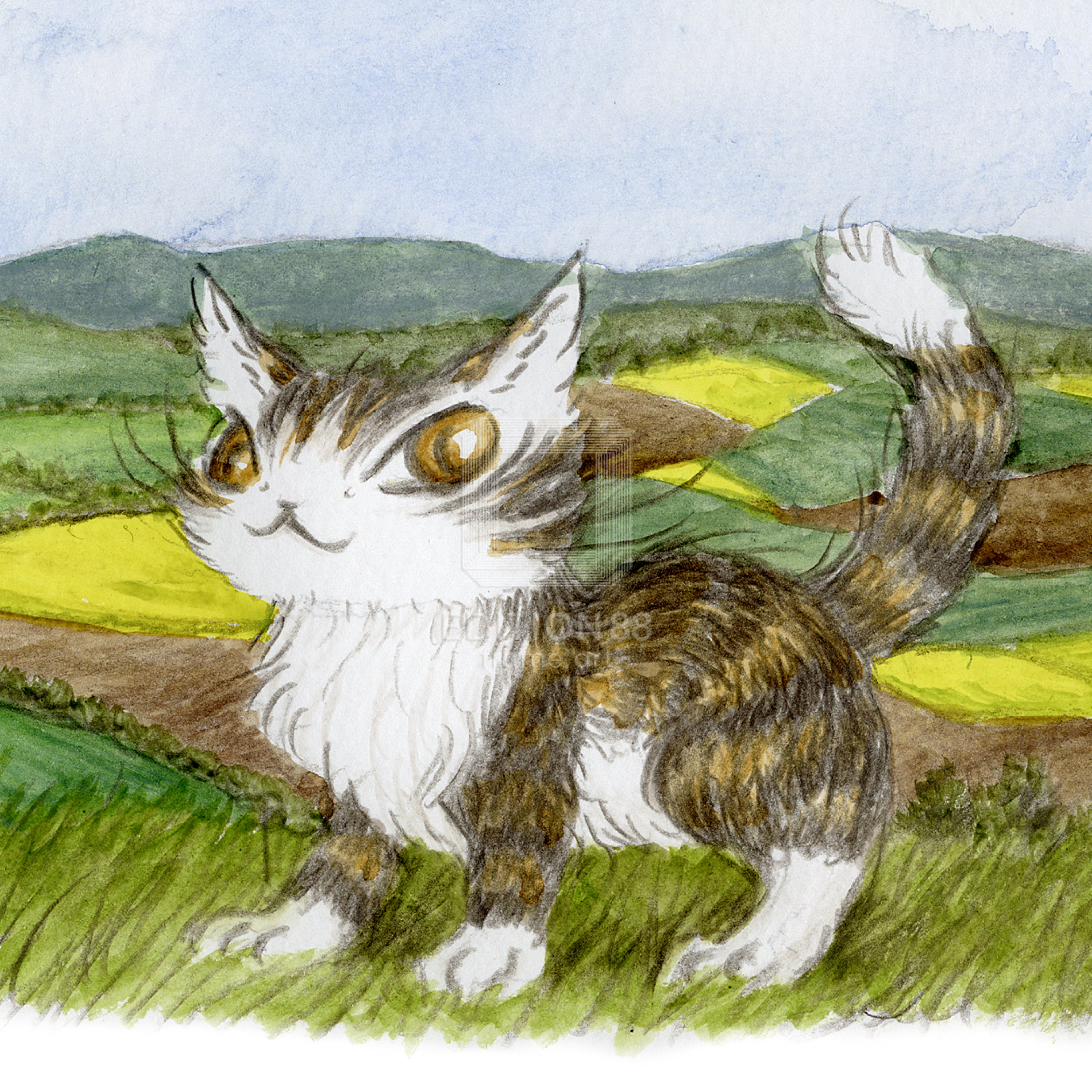 猫のダヤン 88グラフ「モラヴィア大平原に立つ」/池田あきこ（直筆
