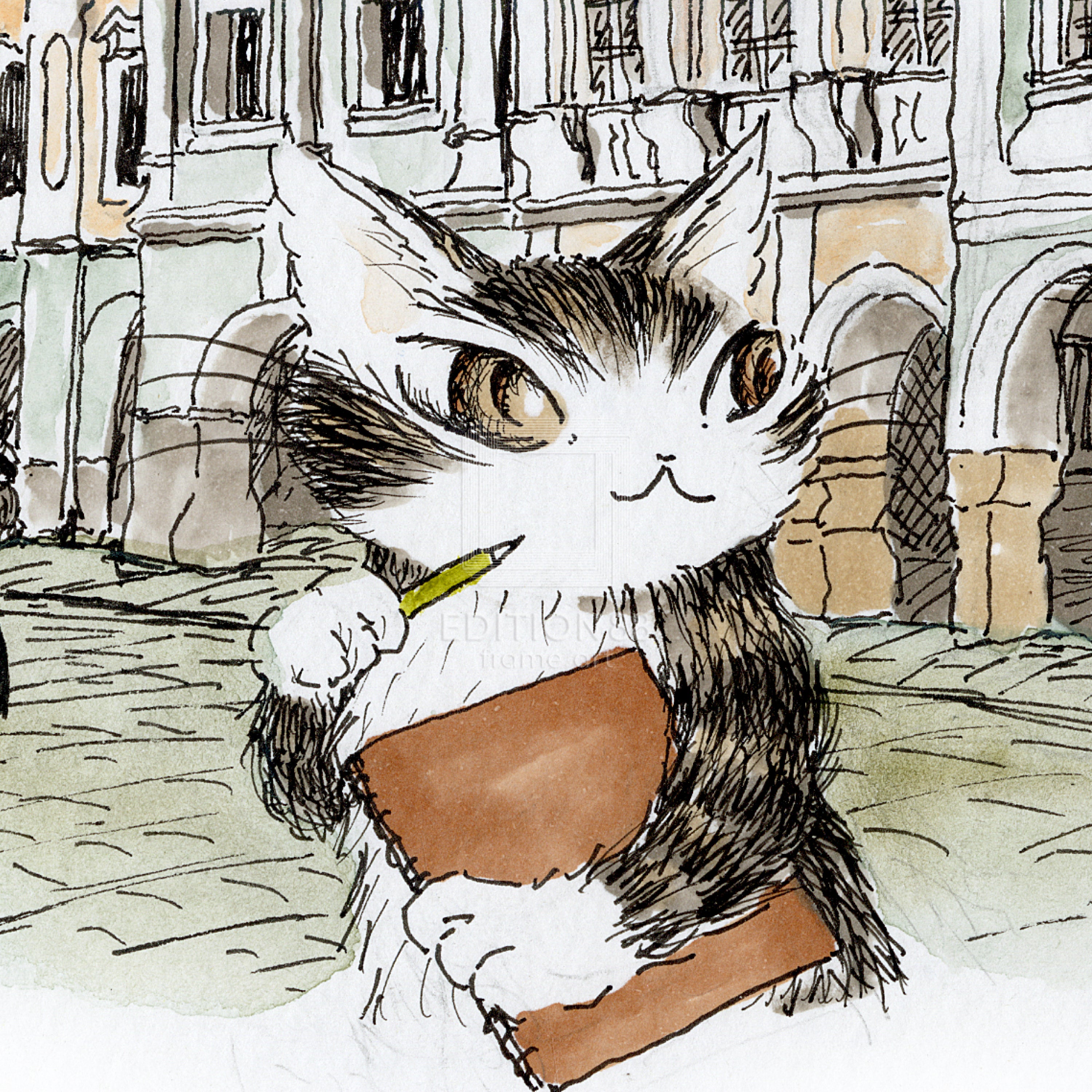 猫のダヤン 88グラフ「テルチの街並み」/池田あきこ（直筆サイン入り/限定200枚）