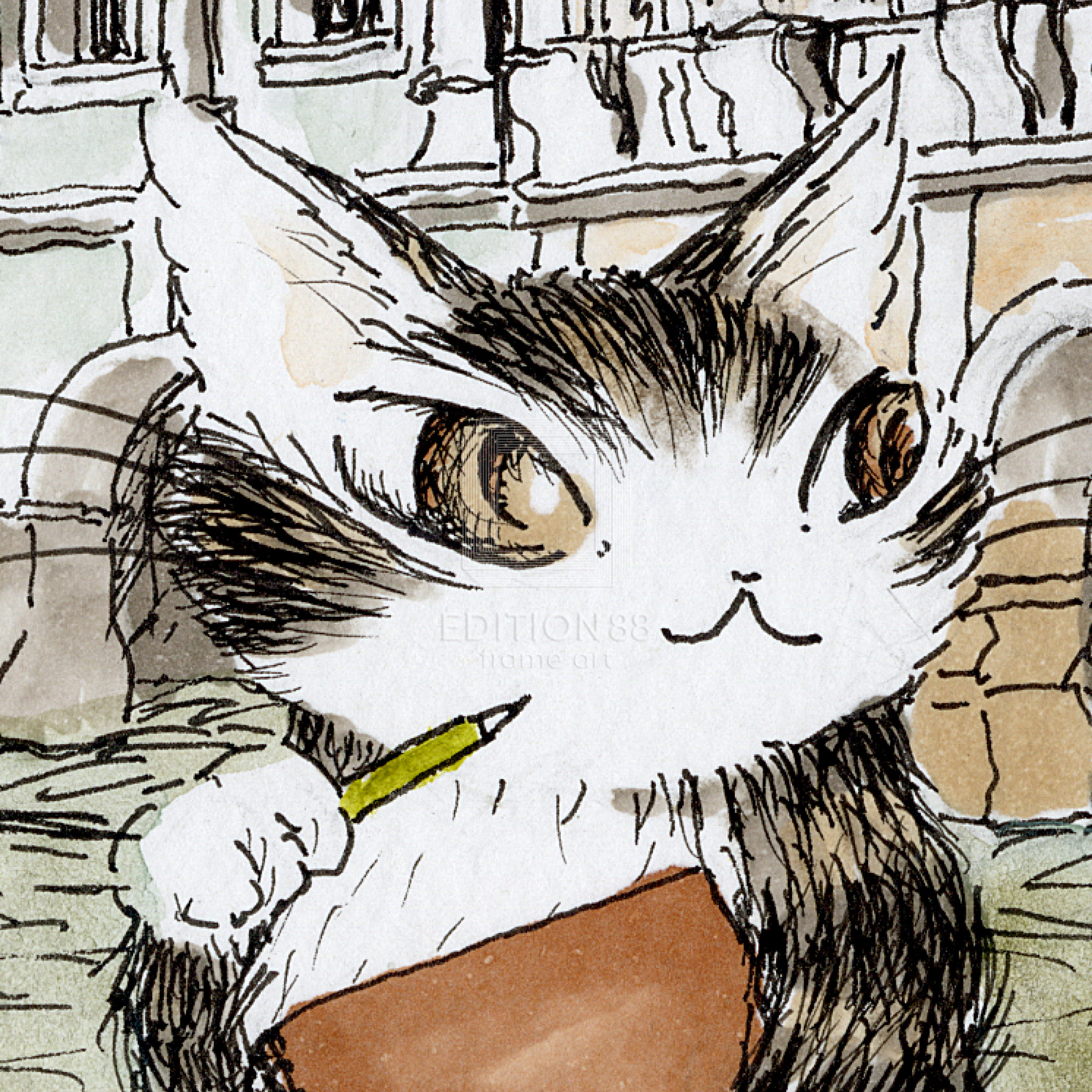 猫のダヤン 88グラフ「テルチの街並み」/池田あきこ（直筆サイン入り/限定200枚）