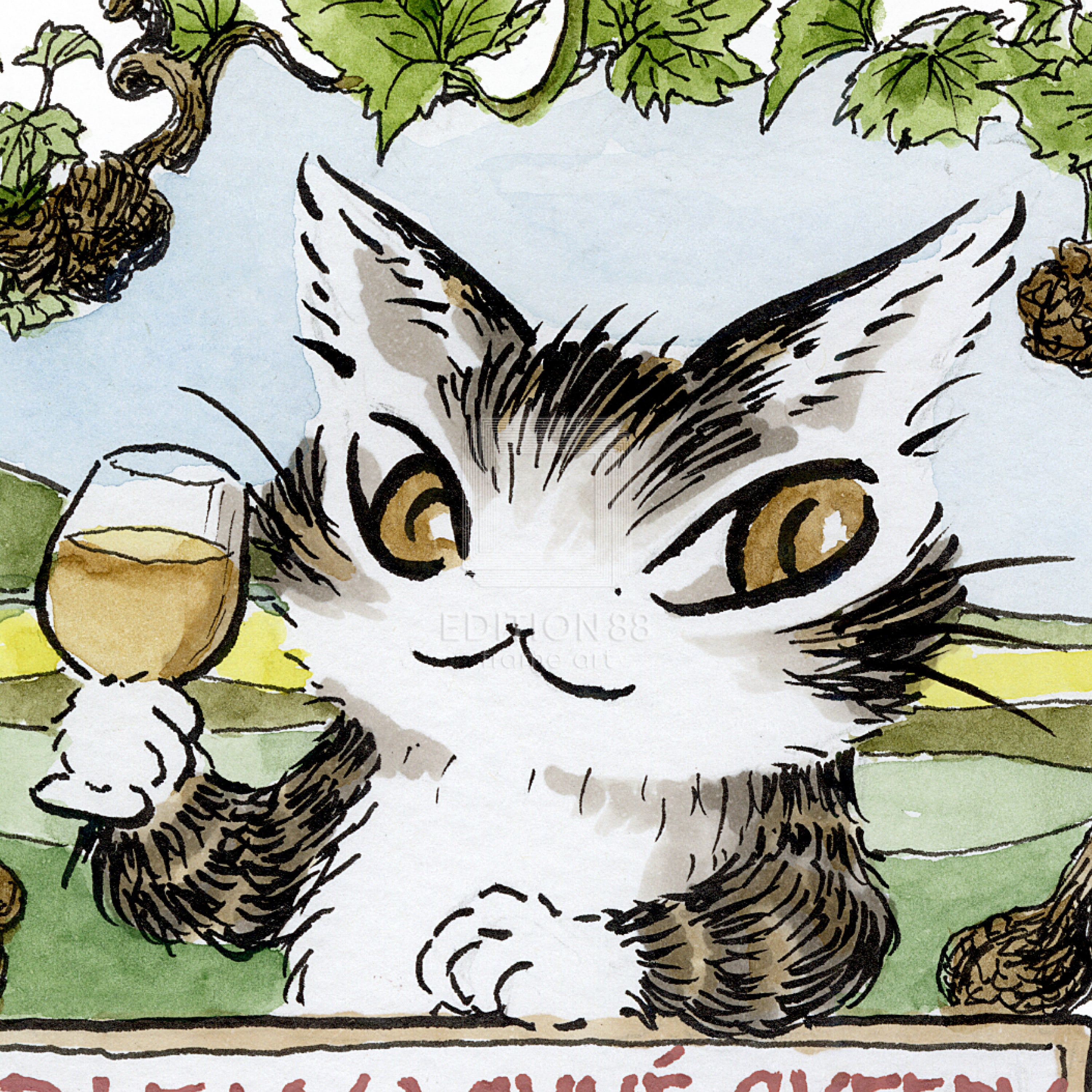 猫のダヤン 88グラフ「小さなワインの村」/池田あきこ（直筆