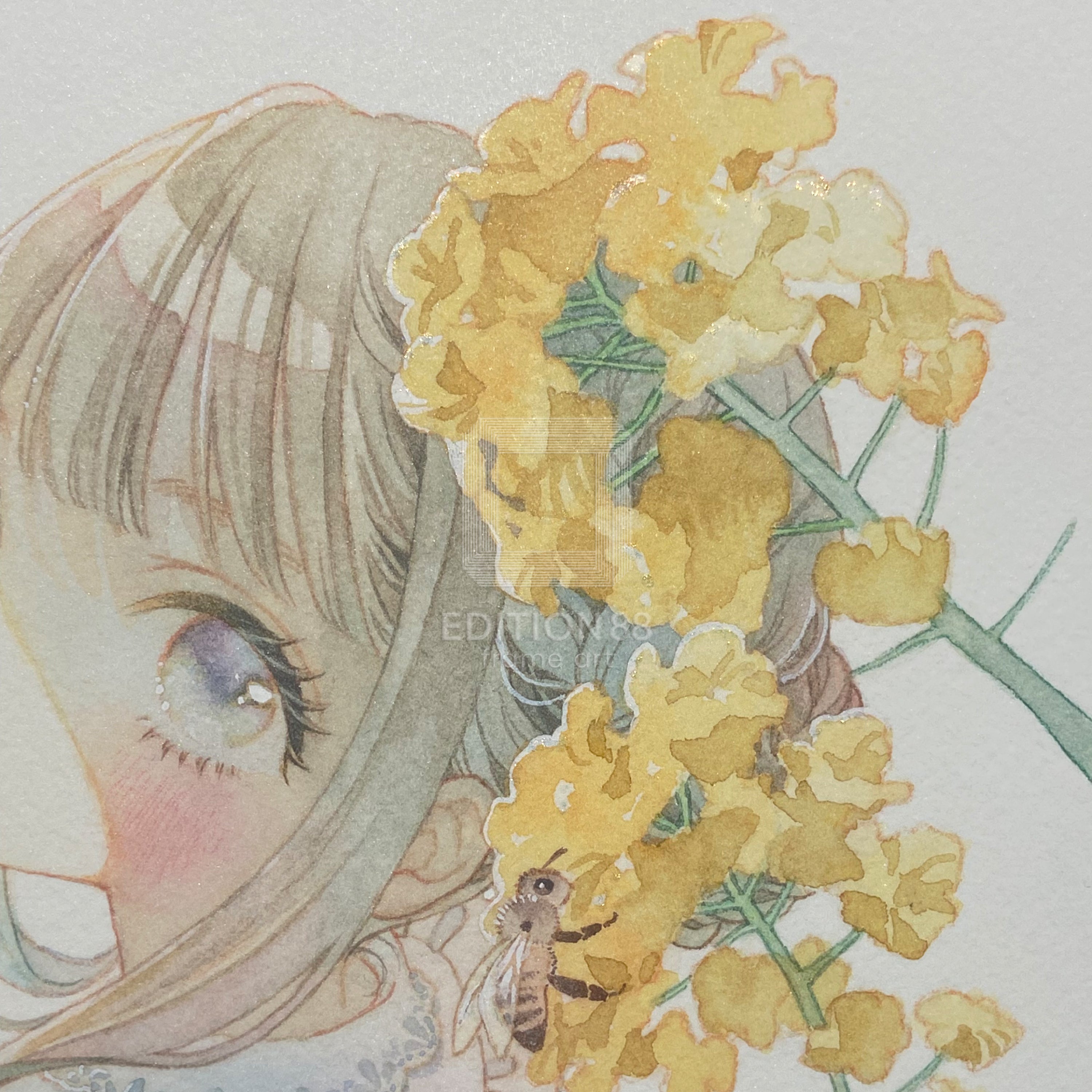美品 ナターレ・アダミアーノ「白い花畑」リトグラフ 直筆サイン入り お洒落な額装 88グラフ5 『花見酒』 プラチナ版 / 友風子（直筆サイン＆作家手彩入り